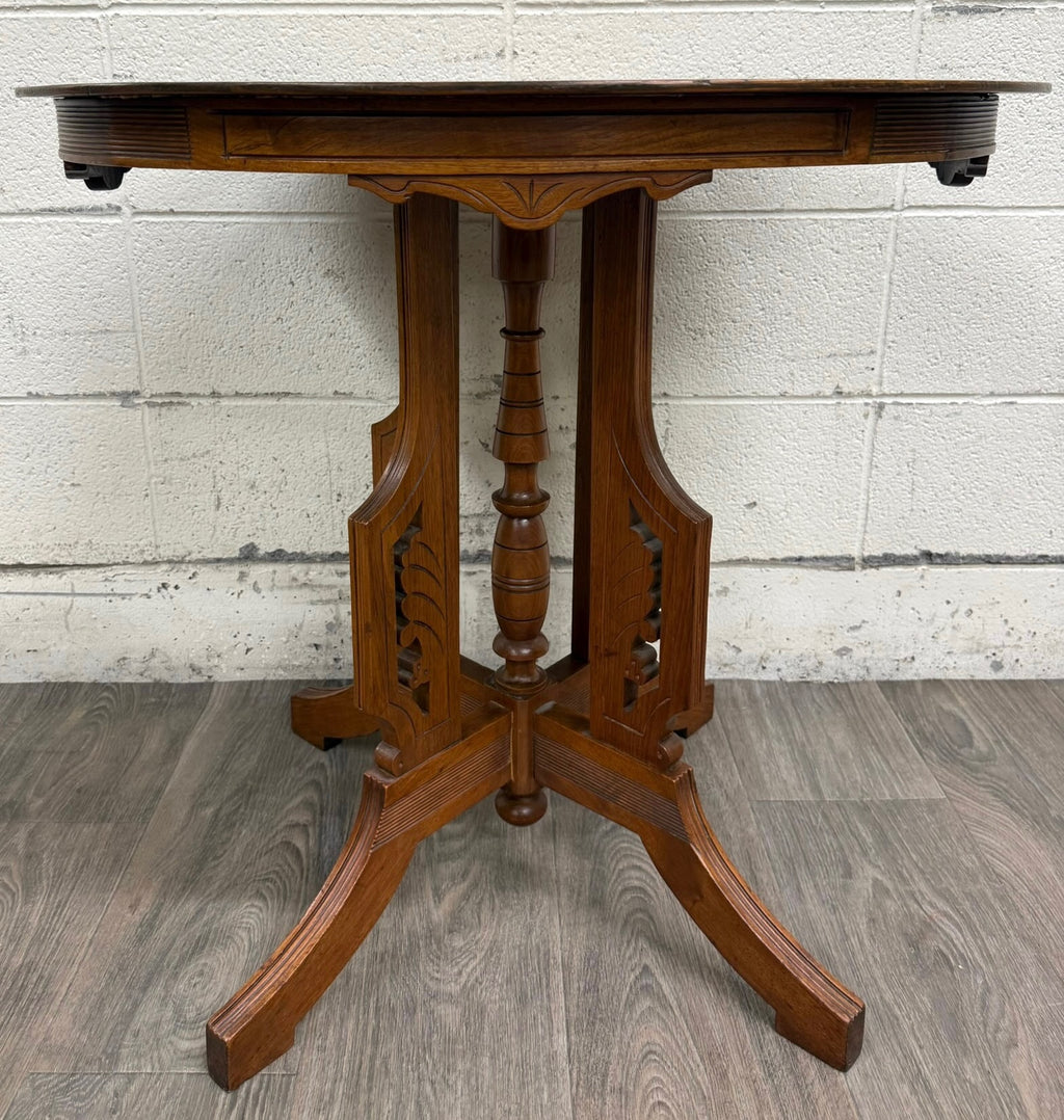 Antique Victorian Eastlake Quarter Sawn Tiger Oak Parlor Table