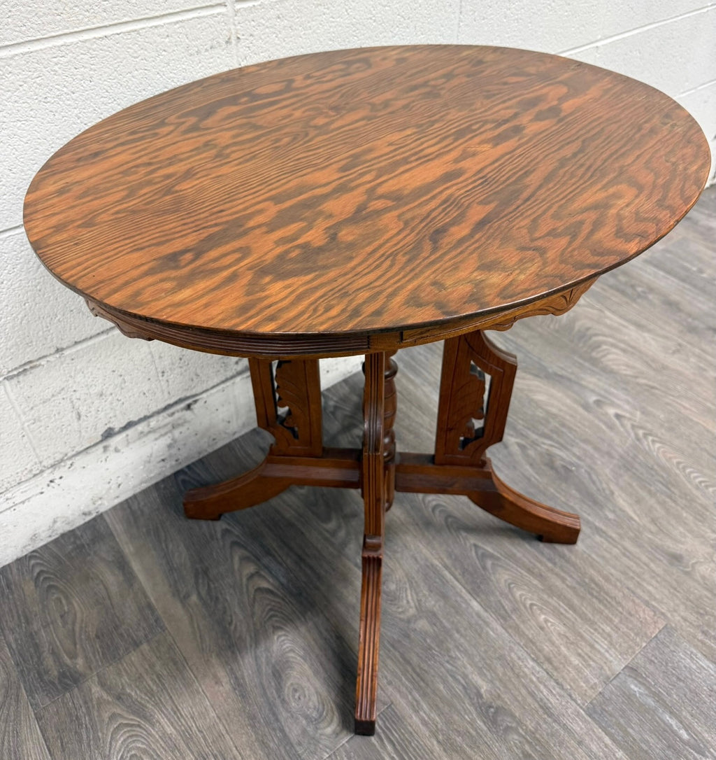Antique Victorian Eastlake Quarter Sawn Tiger Oak Parlor Table
