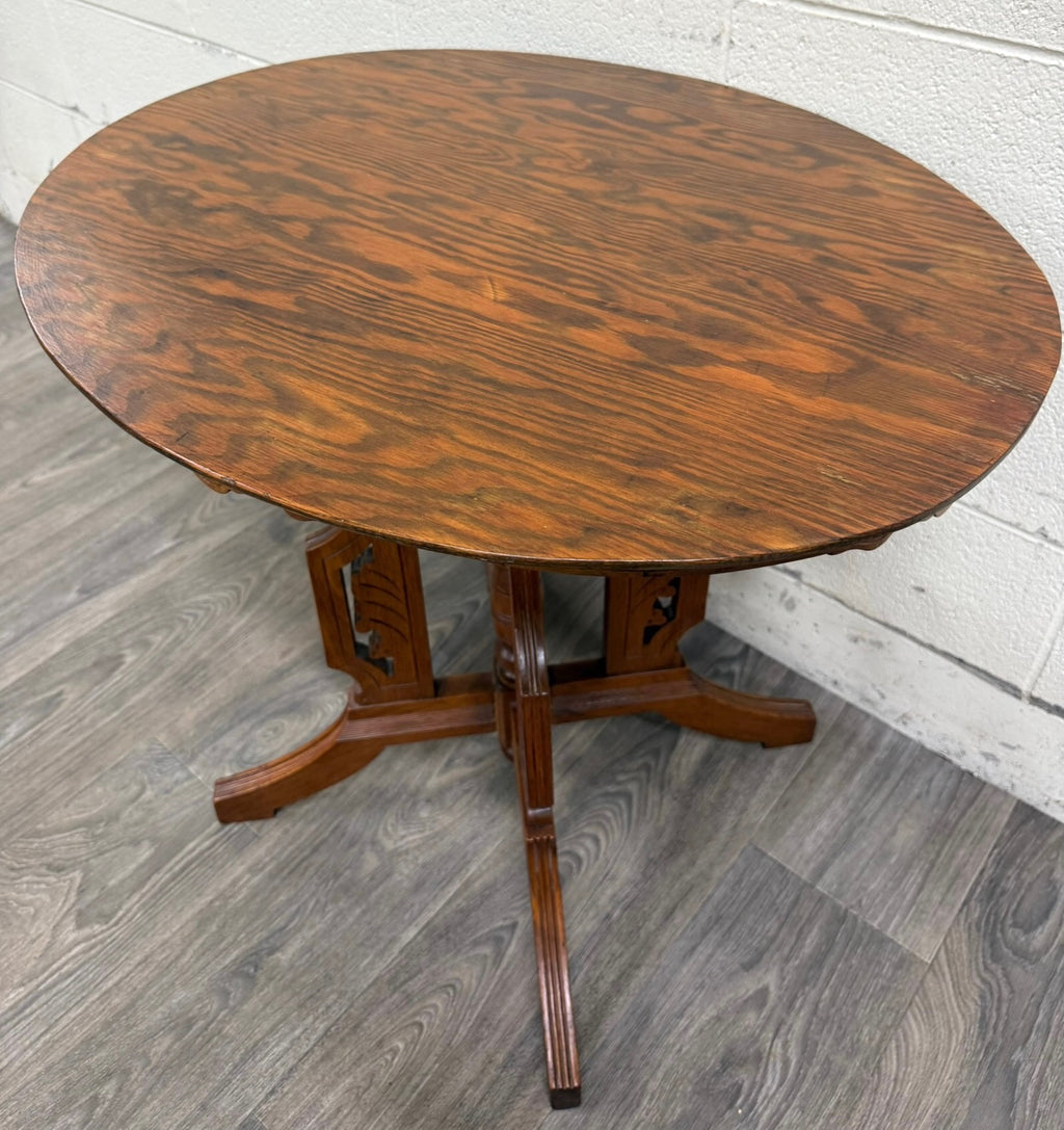 Antique Victorian Eastlake Quarter Sawn Tiger Oak Parlor Table