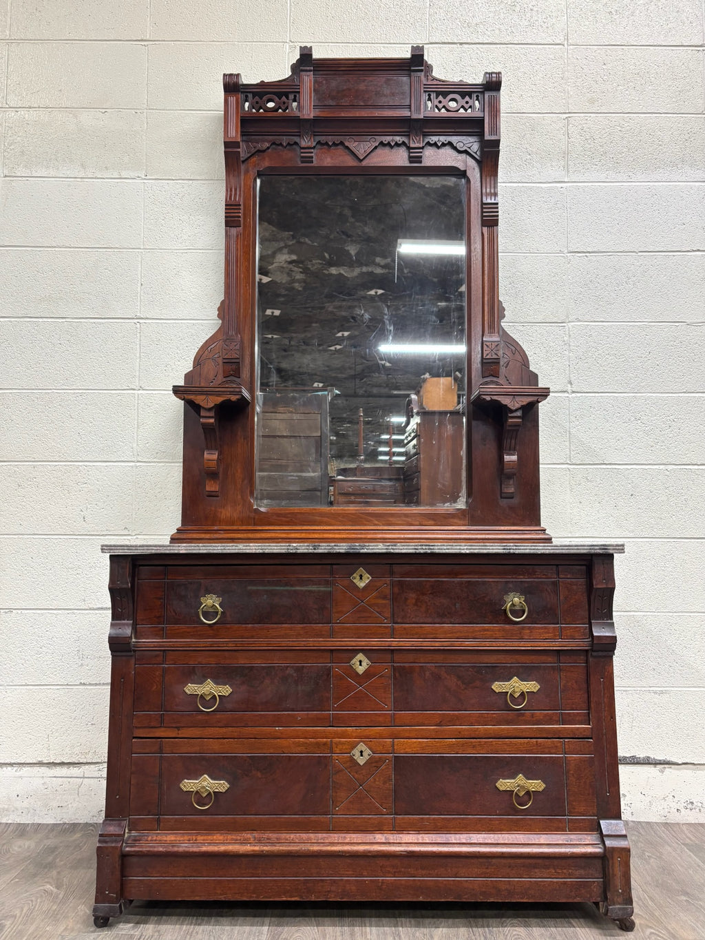 Antique Late 1800s Victorian Eastlake Marble Top Dresser Chest Dressing Stand