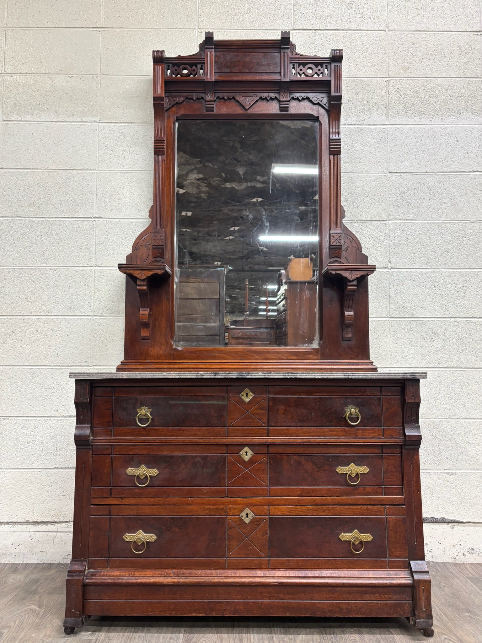 Antique Late 1800s Victorian Eastlake Marble Top Dresser Chest Dressing Stand