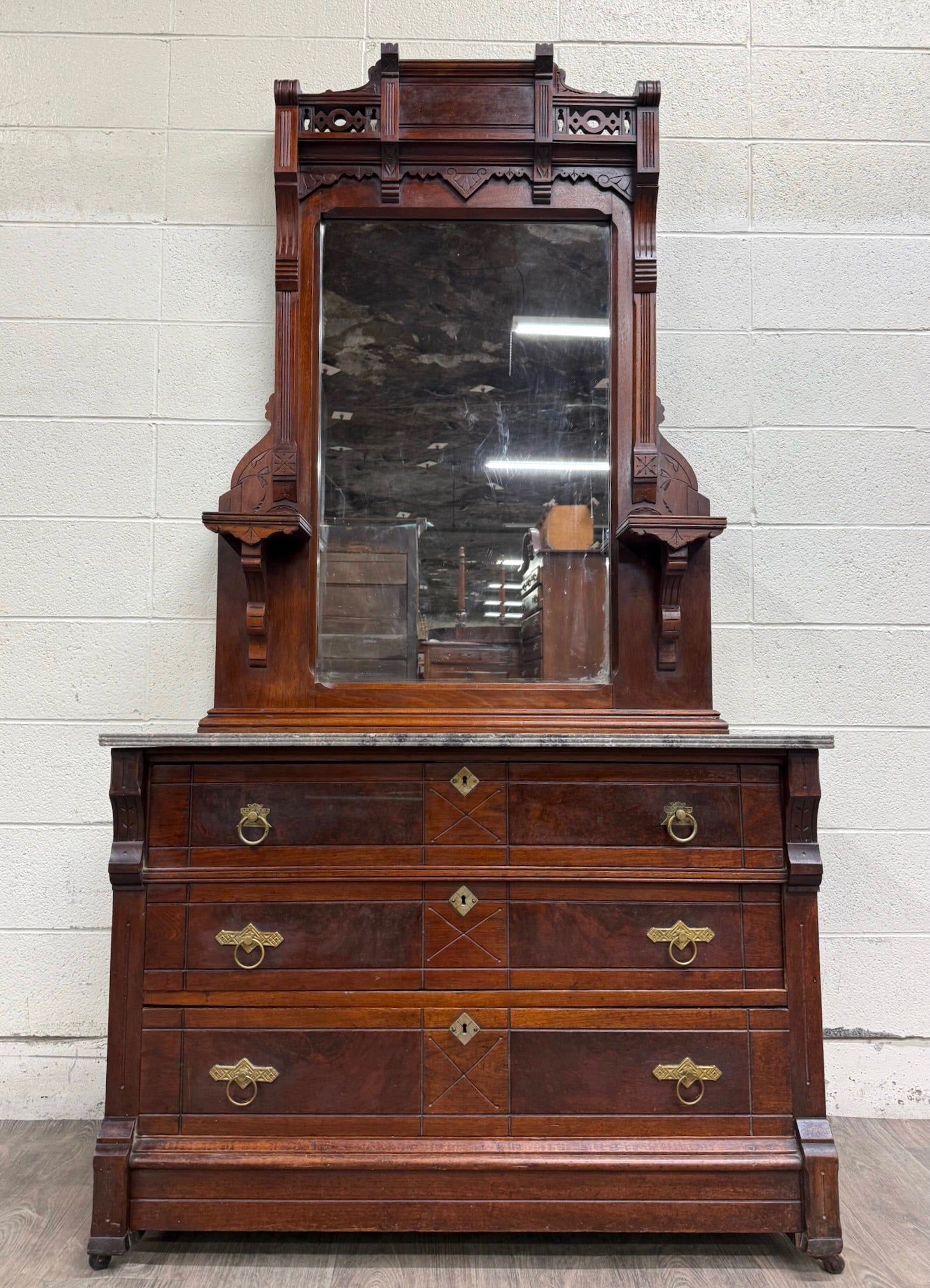 Antique Late 1800s Victorian Eastlake Marble Top Dresser Chest Dressing Stand