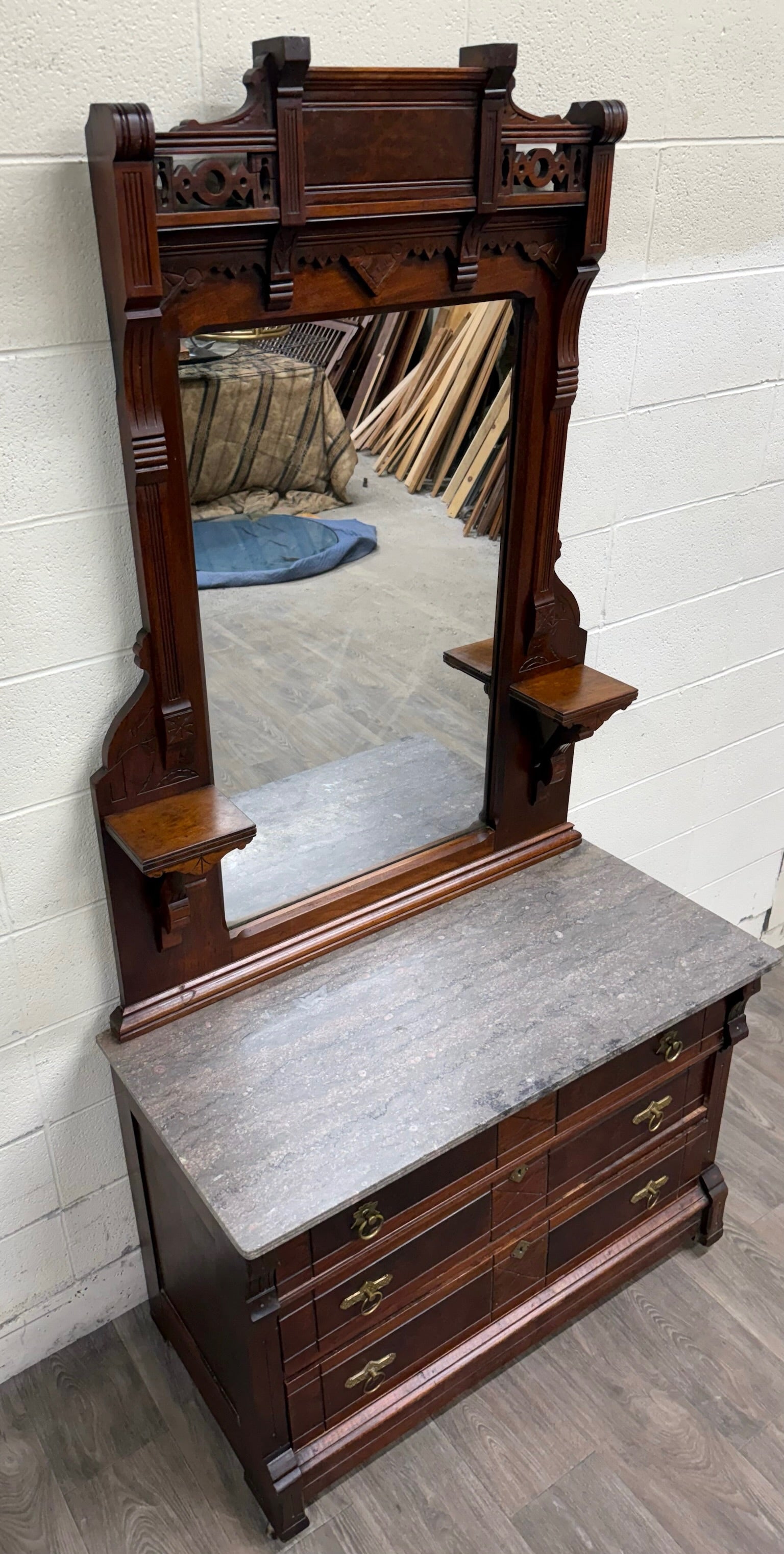 Antique Late 1800s Victorian Eastlake Marble Top Dresser Chest Dressing Stand
