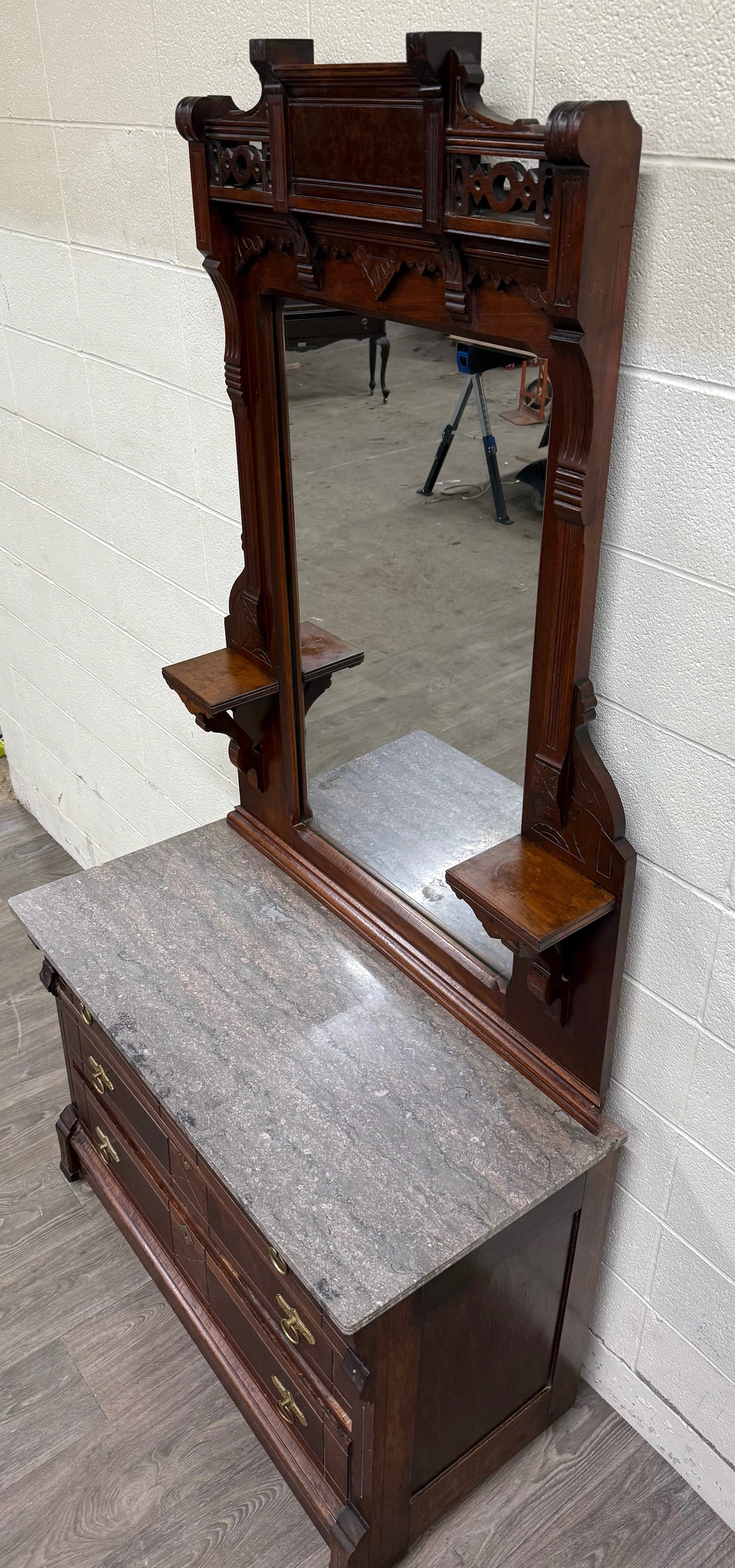 Antique Late 1800s Victorian Eastlake Marble Top Dresser Chest Dressing Stand