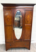 Antique Early 20th Century Edwardian Mahogany Wardrobe with Oval Mirror Door