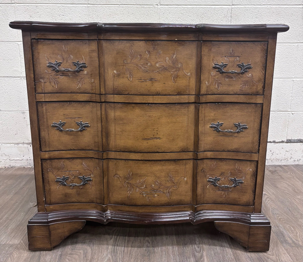 French Provincial Style Serpentine Front Three Drawer Bombe Chest
