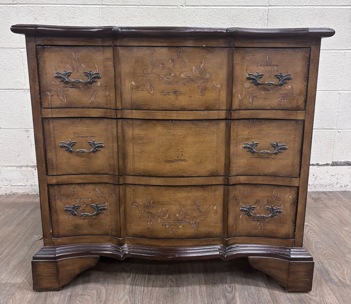 French Provincial Style Serpentine Front Three Drawer Bombe Chest