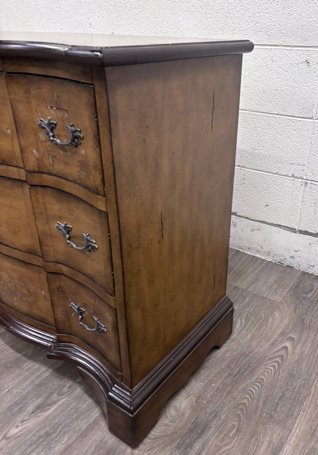 French Provincial Style Serpentine Front Three Drawer Bombe Chest
