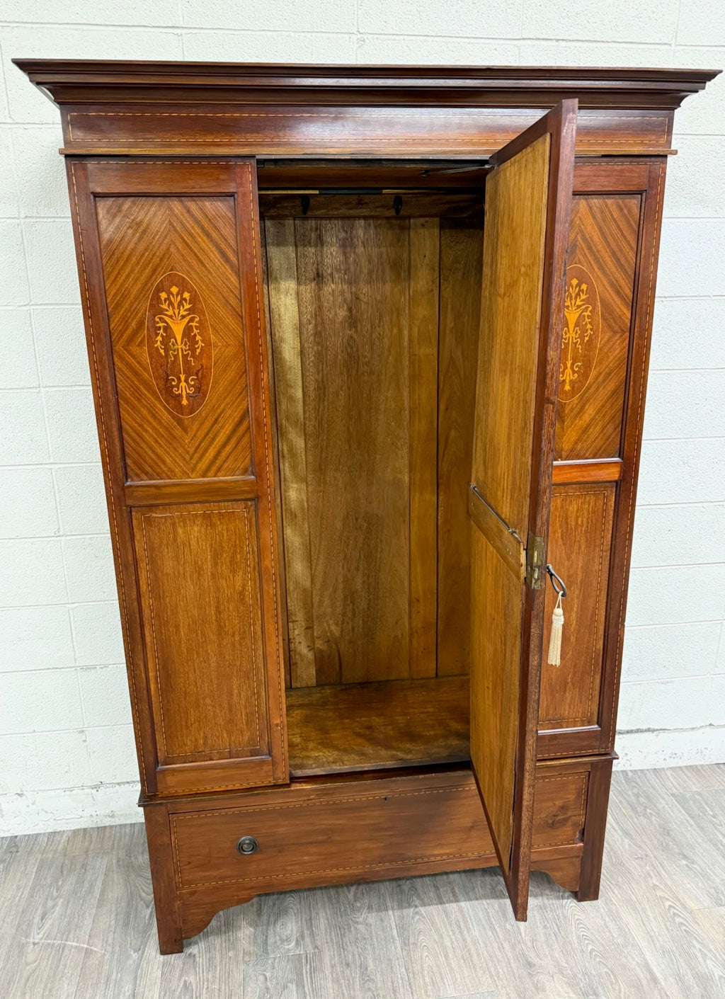 Antique Early 20th Century Edwardian Mahogany Wardrobe with Oval Mirror Door