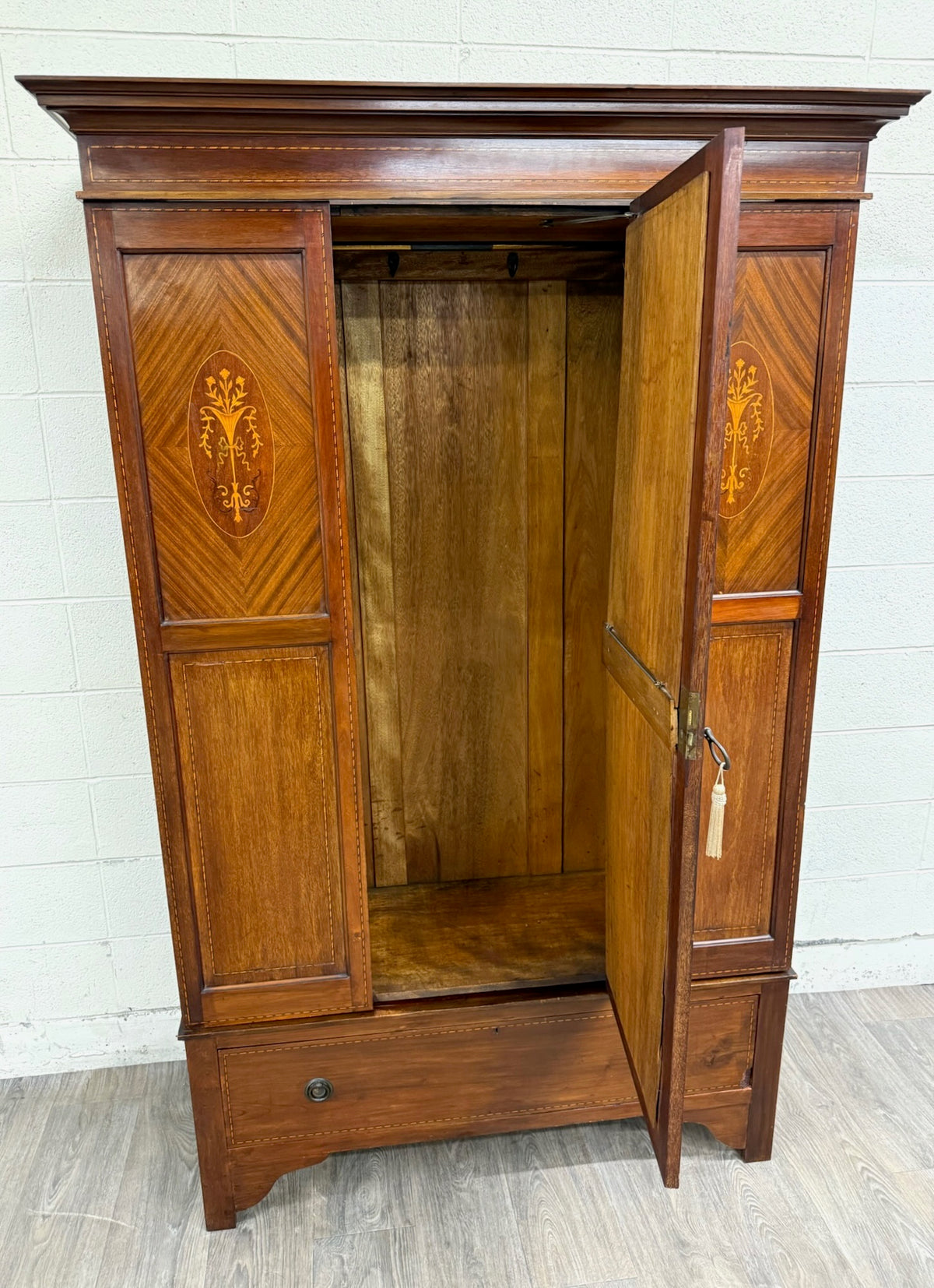 Antique Early 20th Century Edwardian Mahogany Wardrobe with Oval Mirror Door