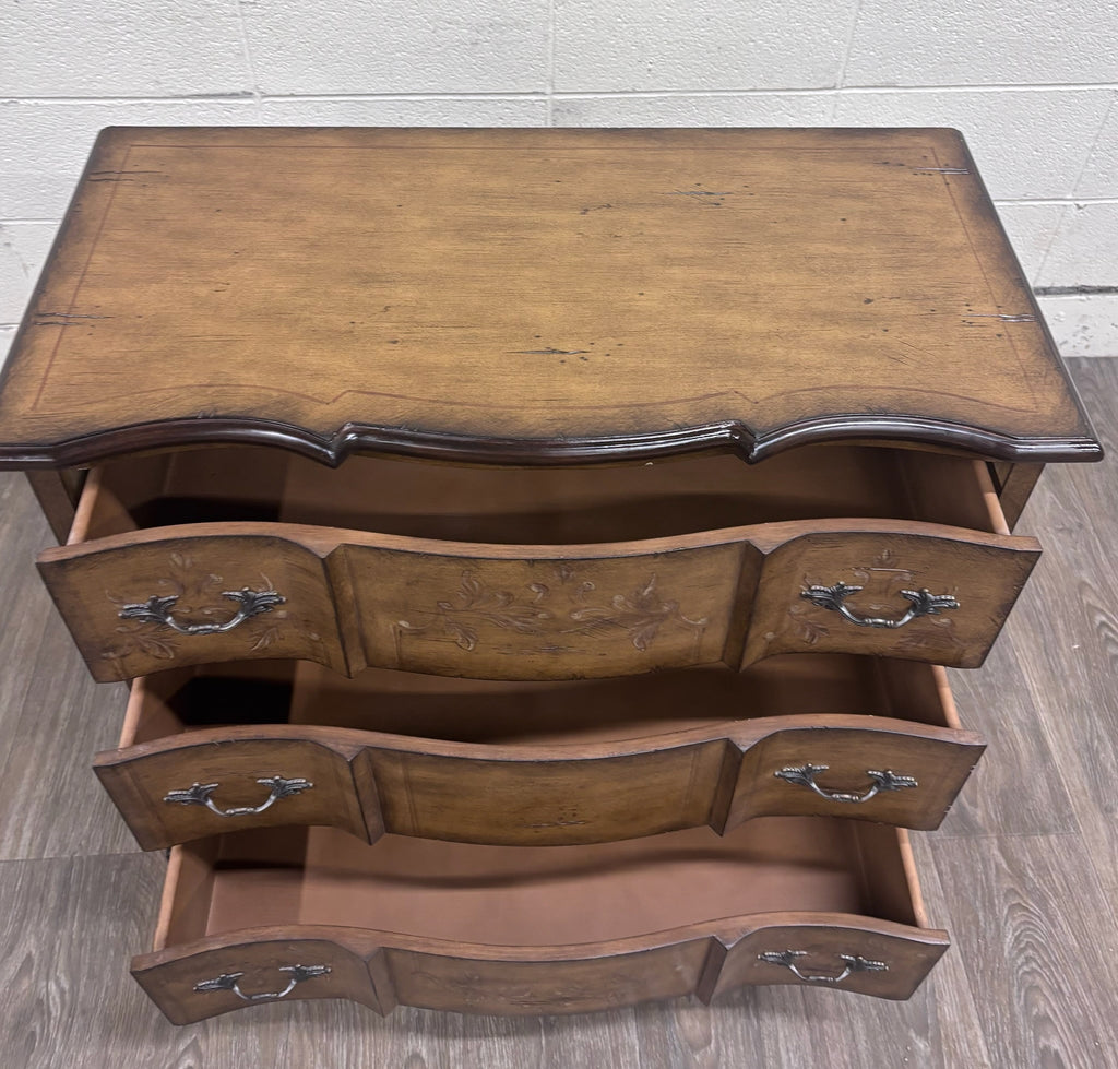 French Provincial Style Serpentine Front Three Drawer Bombe Chest