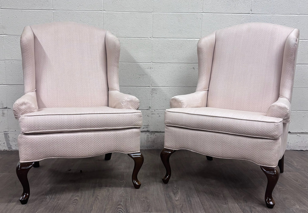 Vintage Charles Custom Furniture High Back Wingback Chairs - Pair