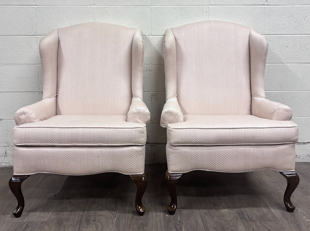 Vintage Charles Custom Furniture High Back Wingback Chairs - Pair