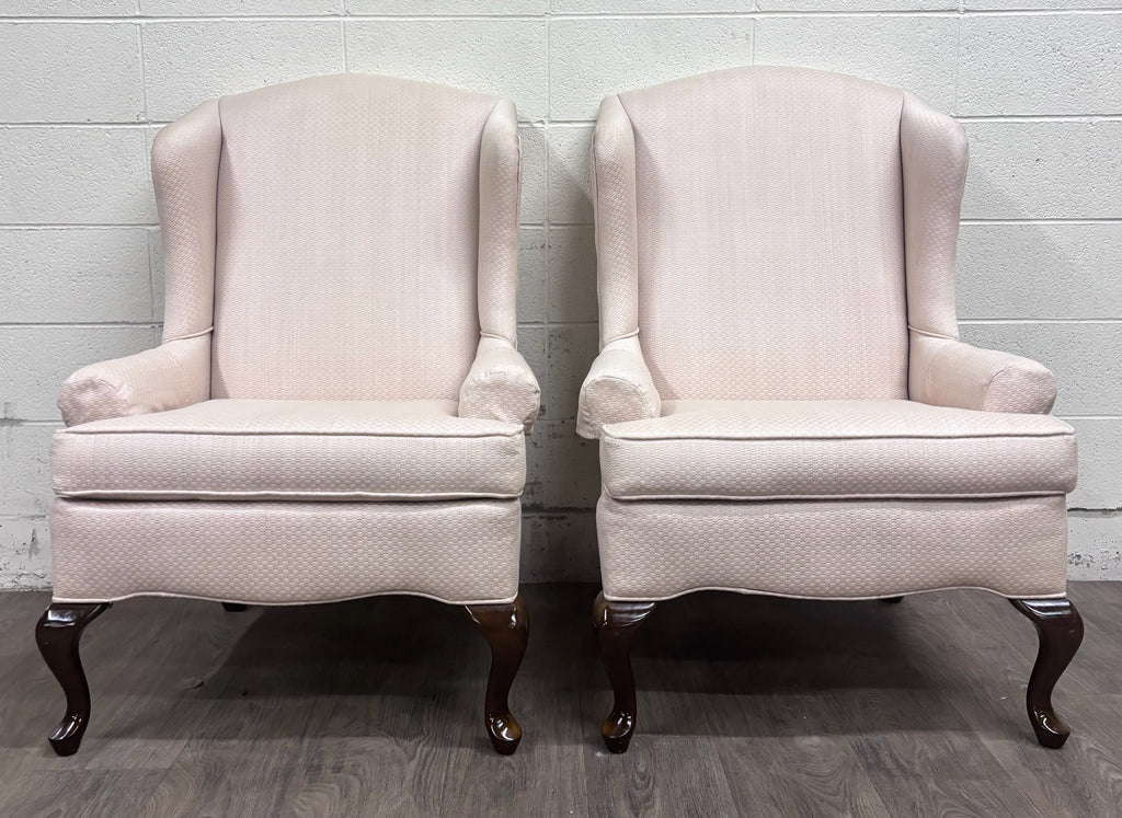 Vintage Charles Custom Furniture High Back Wingback Chairs - Pair