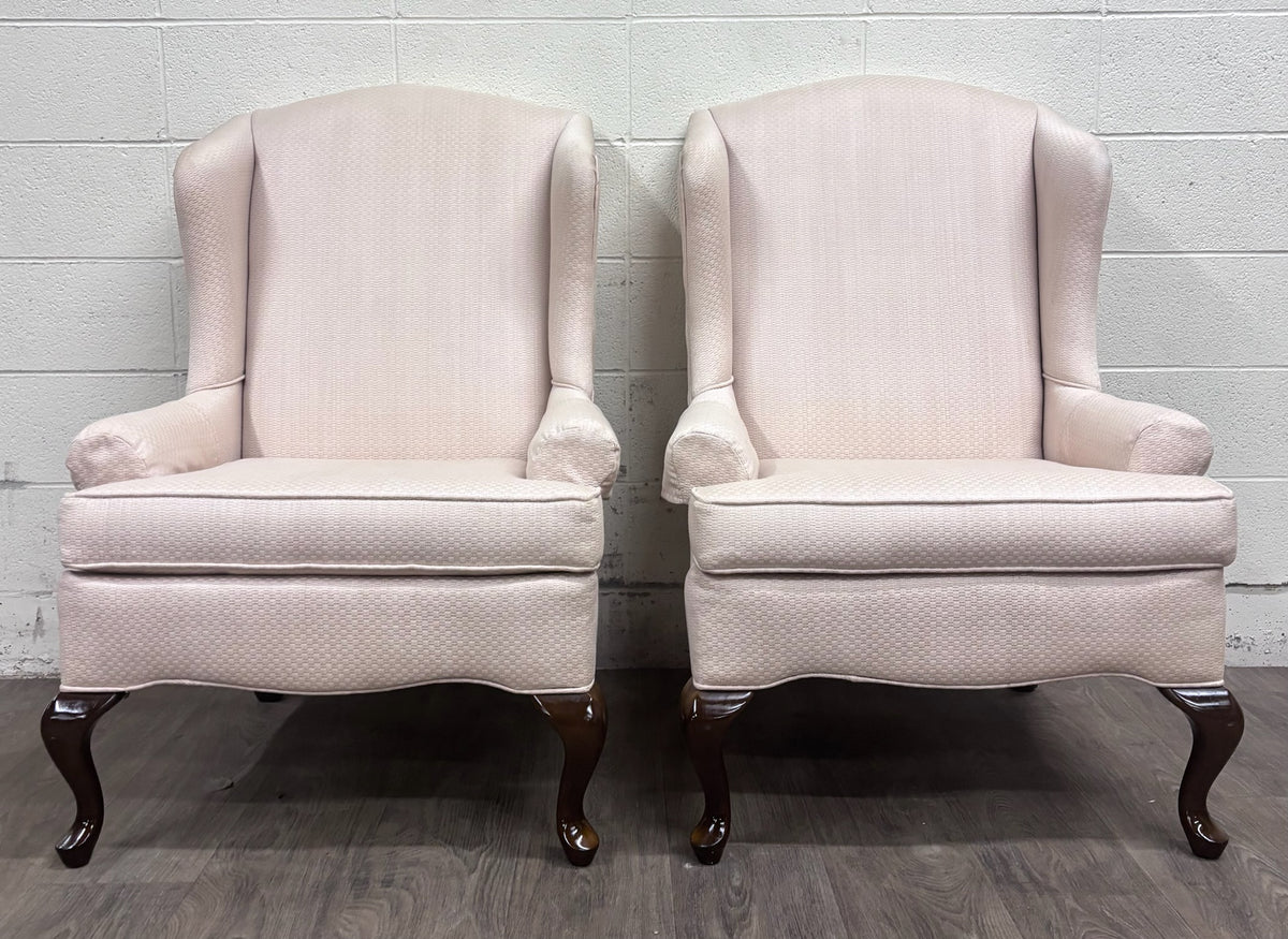 Vintage Charles Custom Furniture High Back Wingback Chairs - Pair