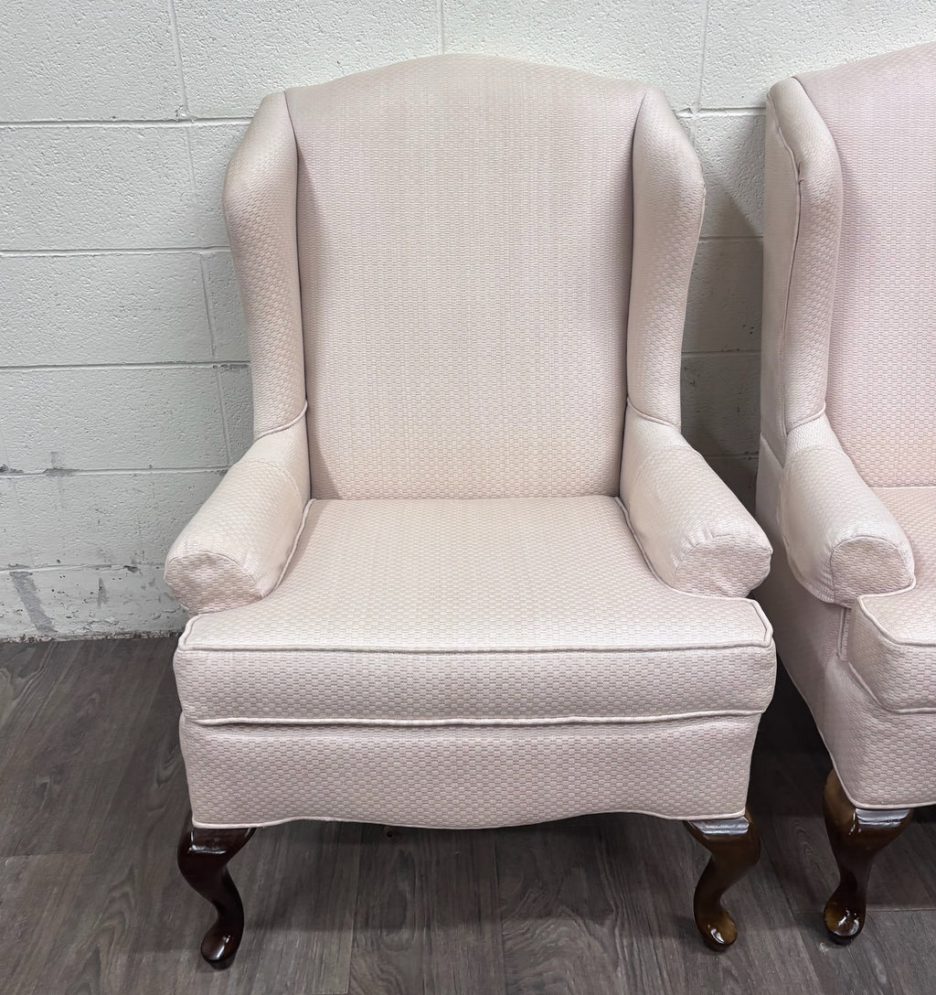 Vintage Charles Custom Furniture High Back Wingback Chairs - Pair