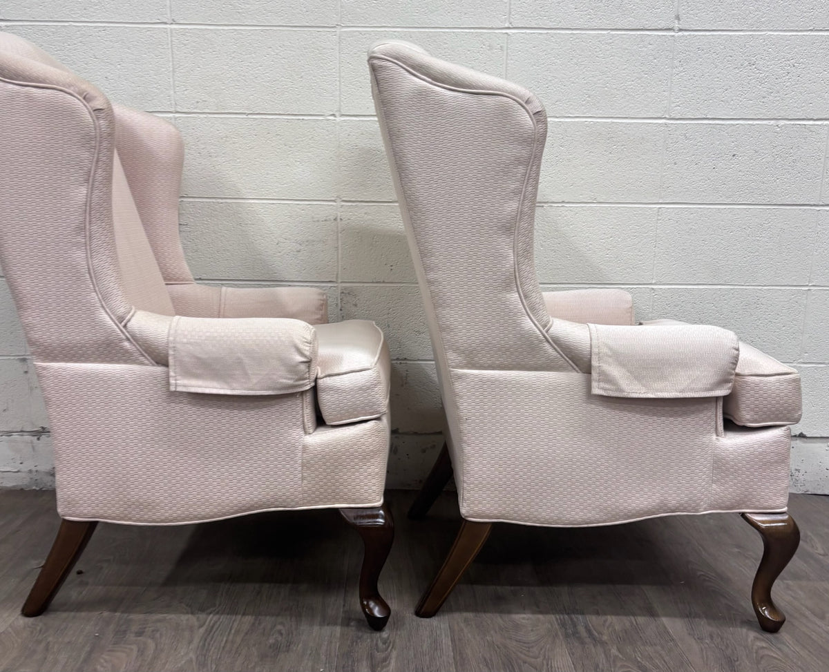 Vintage Charles Custom Furniture High Back Wingback Chairs - Pair