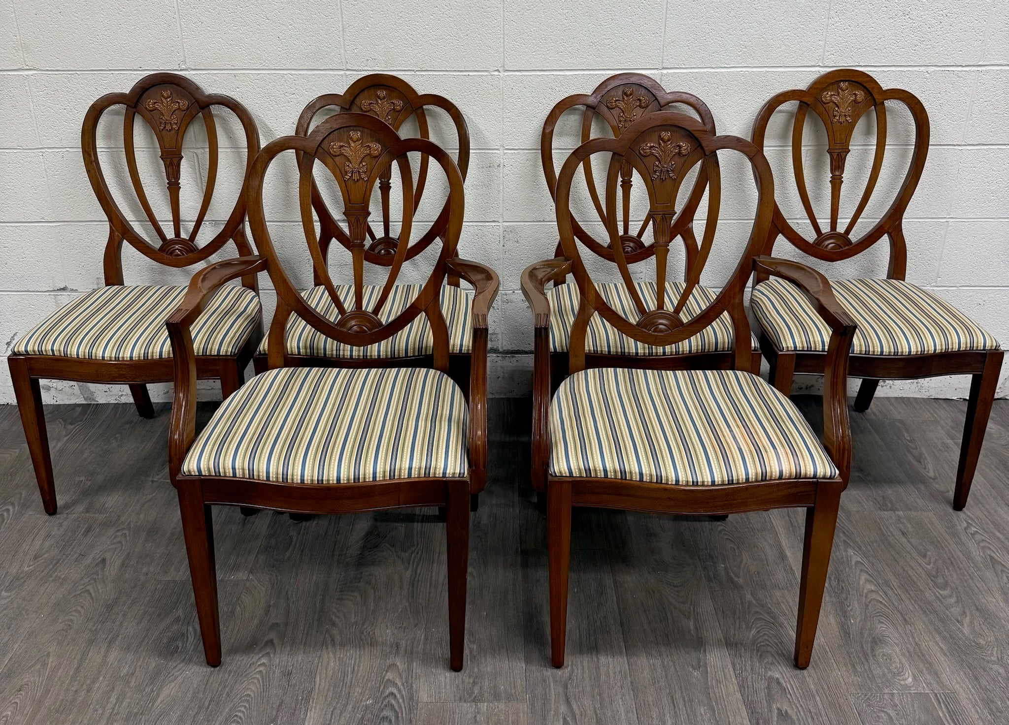 Vintage Hepplewhite or Georgian Style Shield Back Dining Chairs - Set of 6