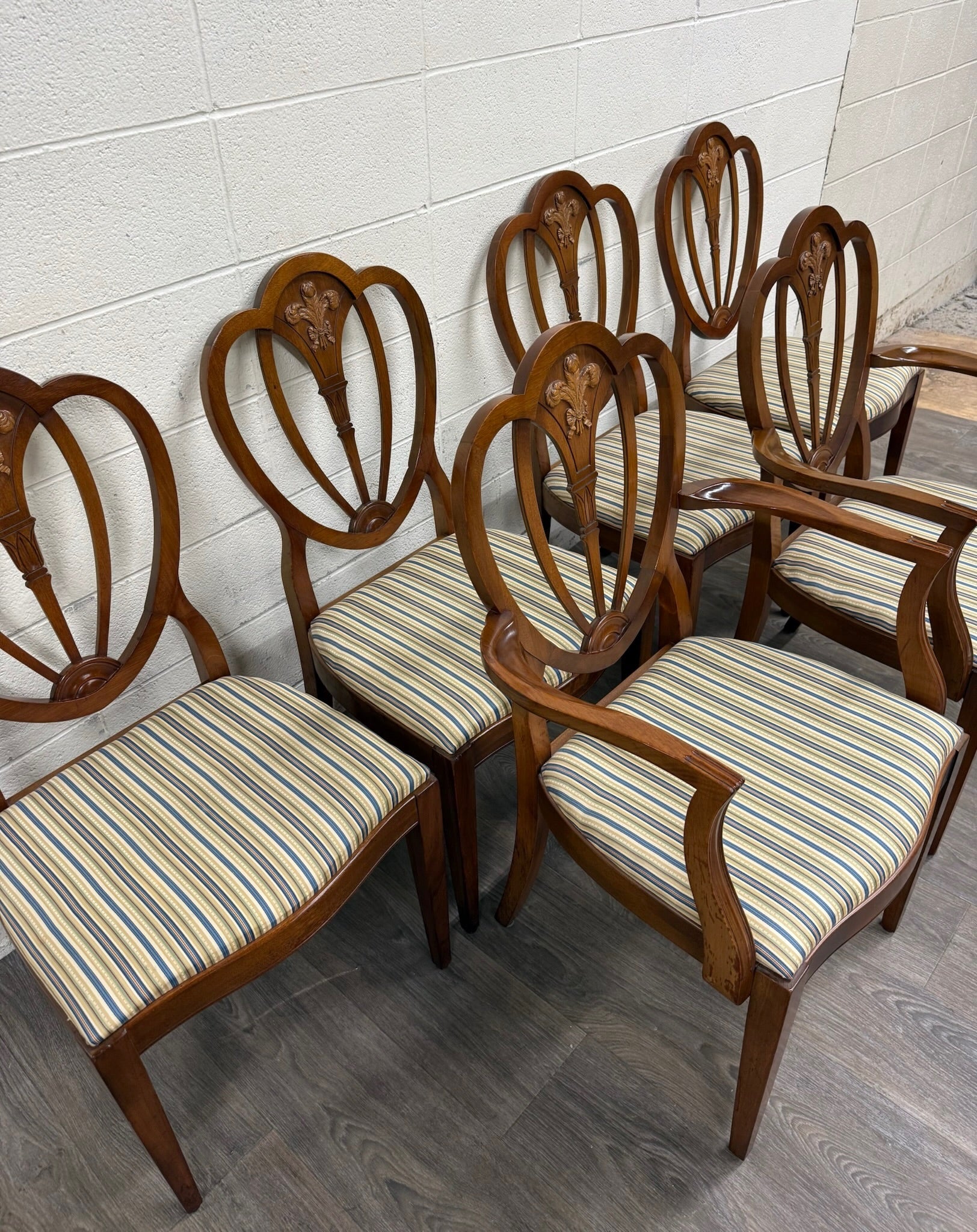Vintage Hepplewhite or Georgian Style Shield Back Dining Chairs - Set of 6
