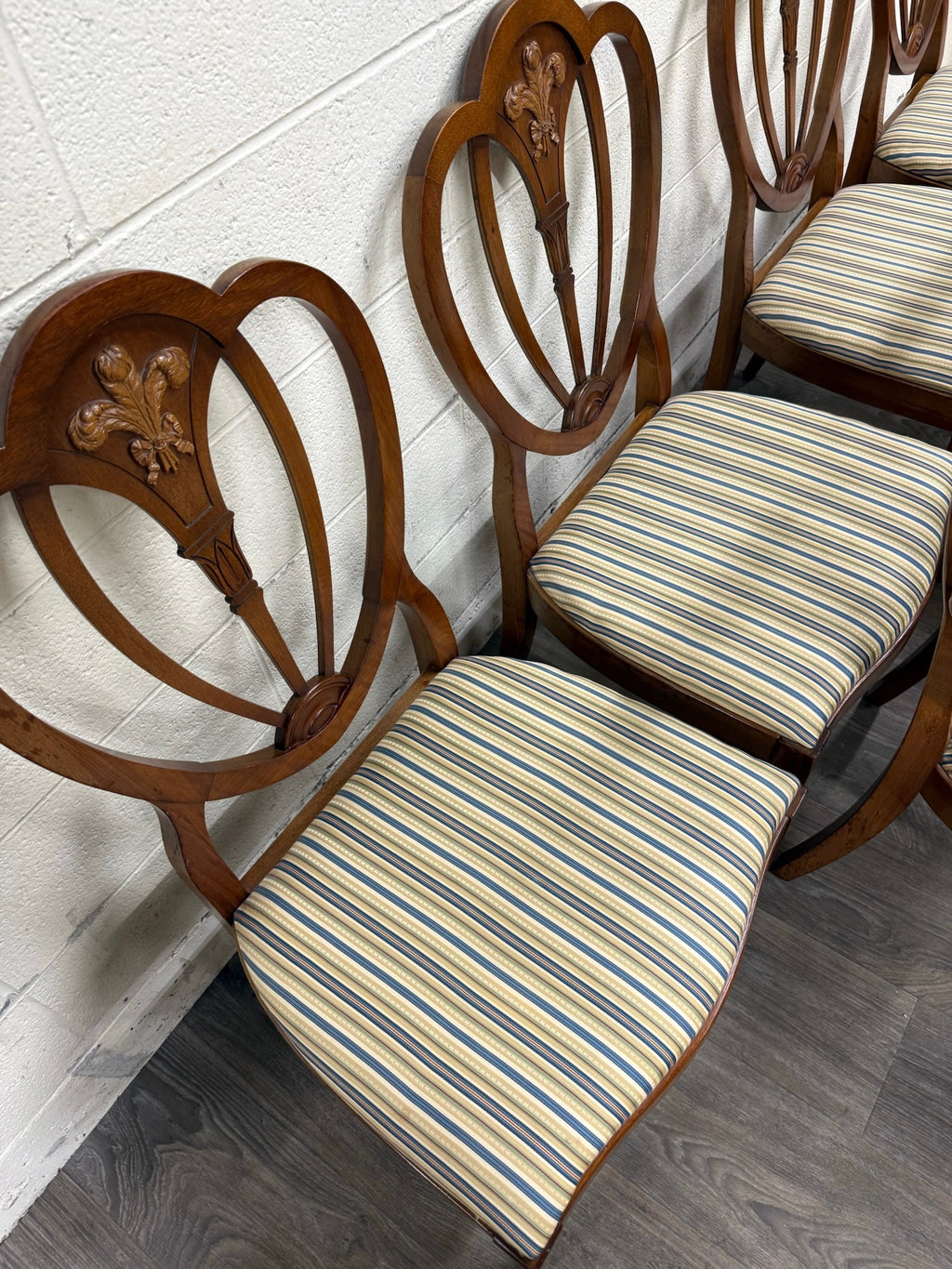 Vintage Hepplewhite or Georgian Style Shield Back Dining Chairs - Set of 6