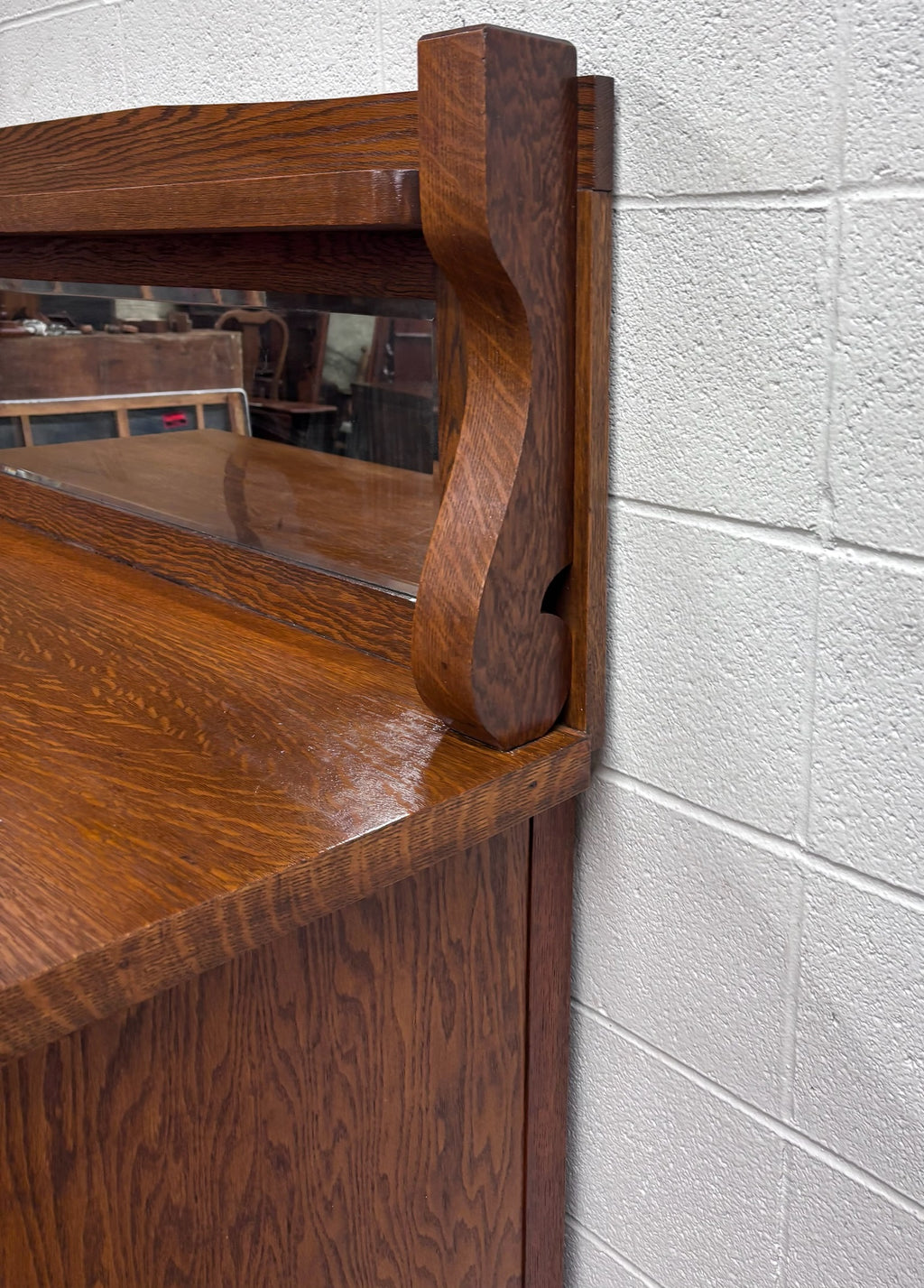 Antique Stout Furniture Co Tiger Oak Server Sideboard Buffet with Mirror