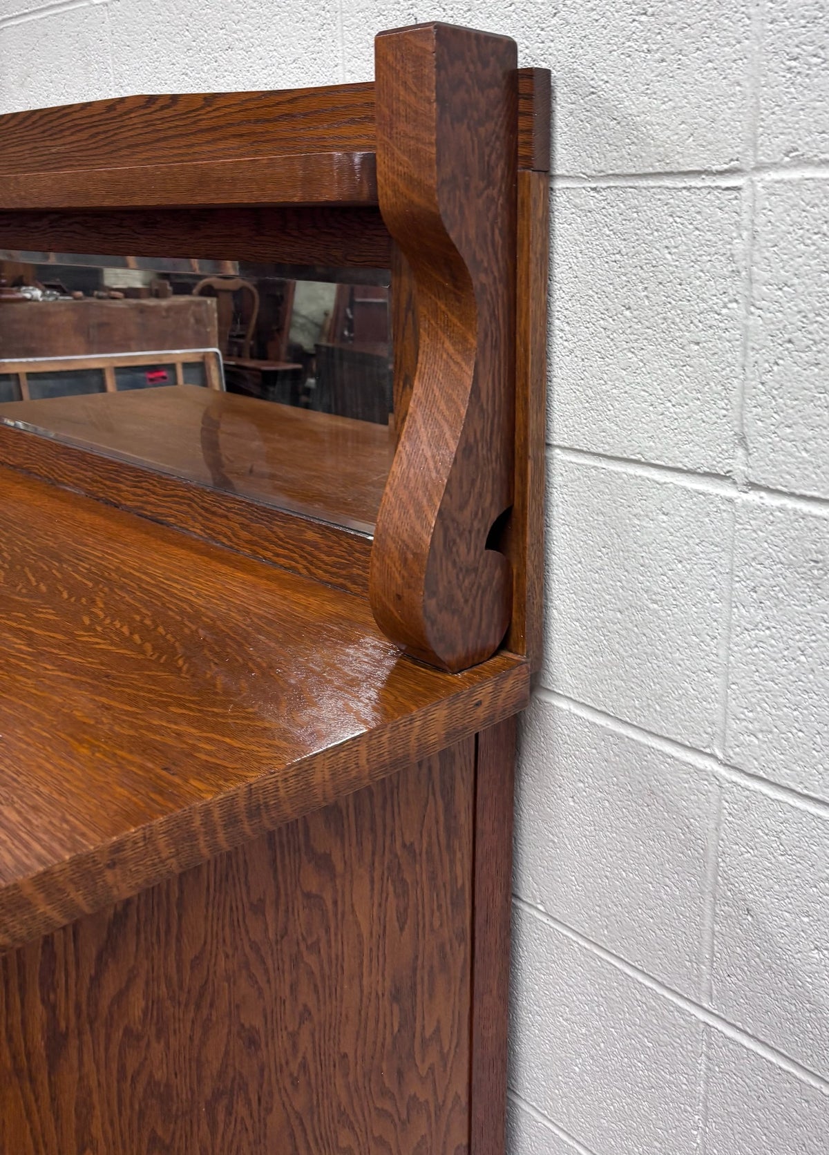 Antique Stout Furniture Co Tiger Oak Server Sideboard Buffet with Mirror