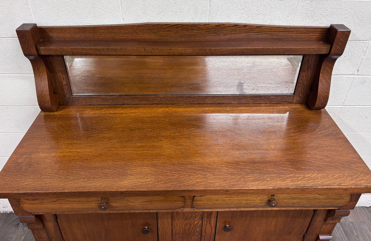Antique Stout Furniture Co Tiger Oak Server Sideboard Buffet with Mirror