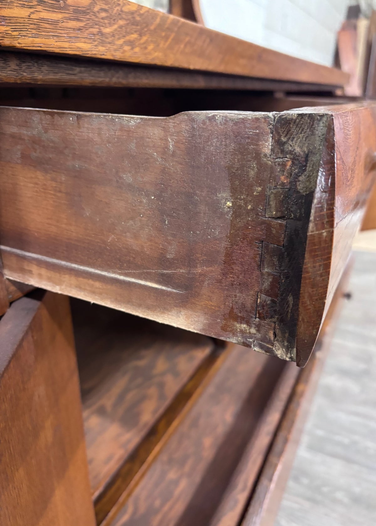 Antique Stout Furniture Co Tiger Oak Server Sideboard Buffet with Mirror