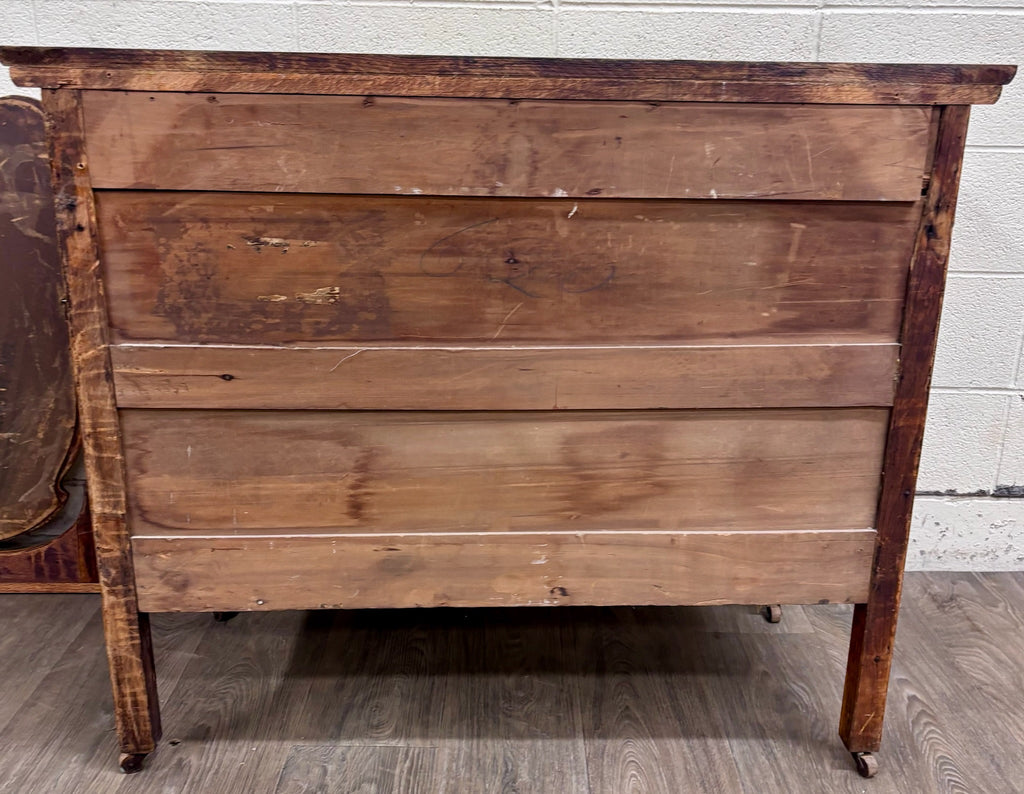 Antique Victorian Quarter Sawn Tiger Oak Serpentine Dresser with Mirror