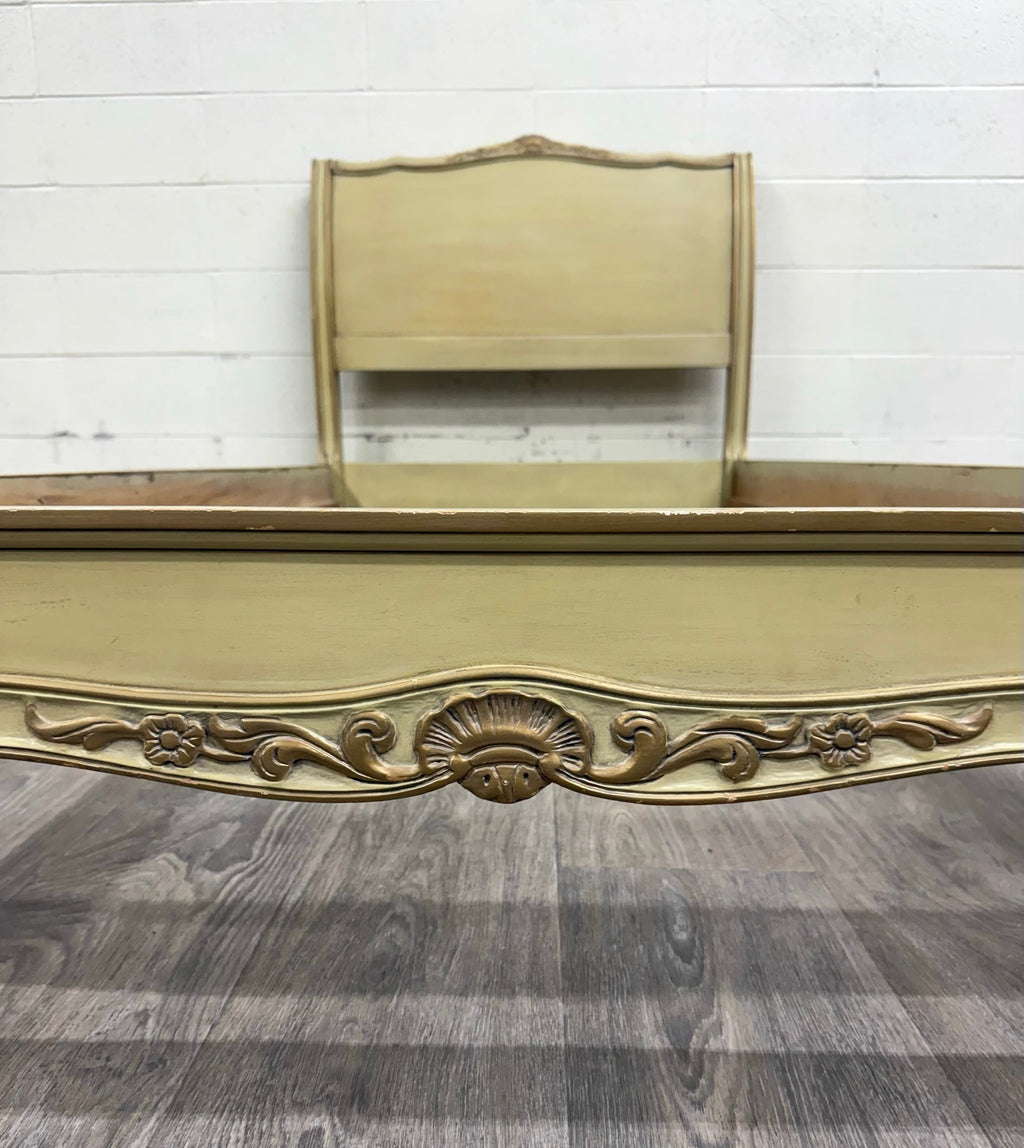 Vintage Twin Size French Provincial Louis XV Style French Bisque Cream Bed
