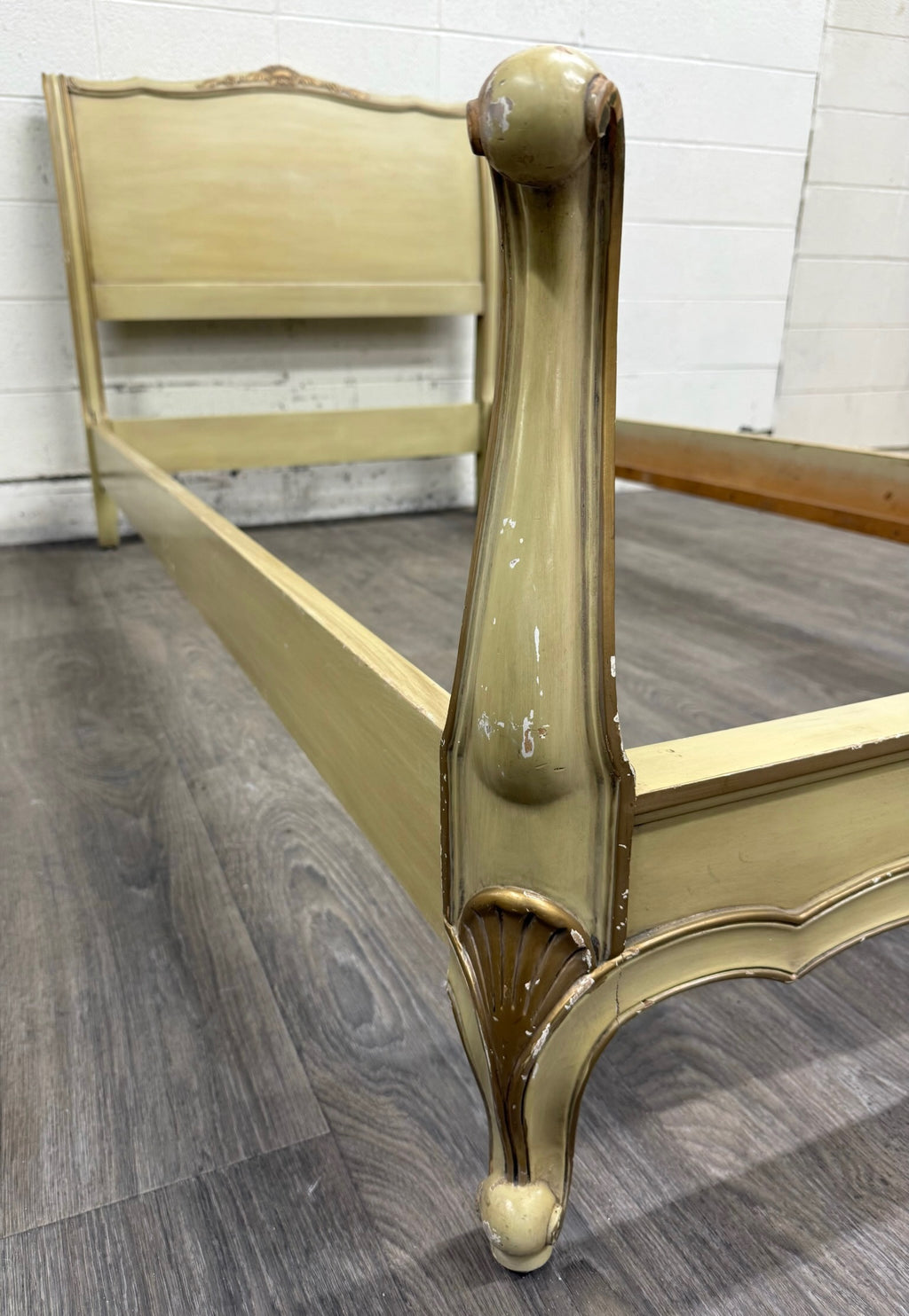 Vintage Twin Size French Provincial Louis XV Style French Bisque Cream Bed