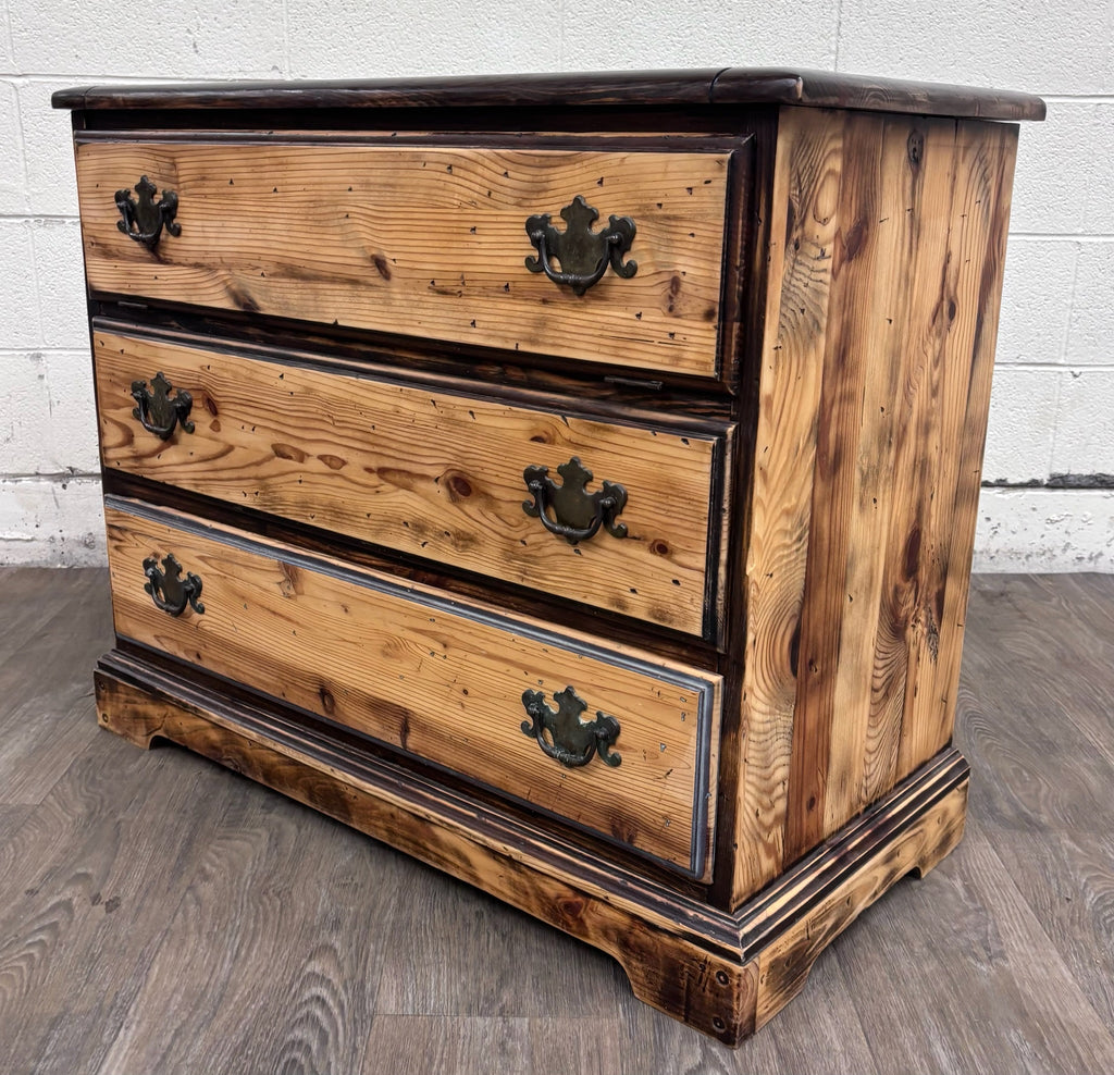 Vintage Solid Pine Three Drawer Lift Top Blanket Chest