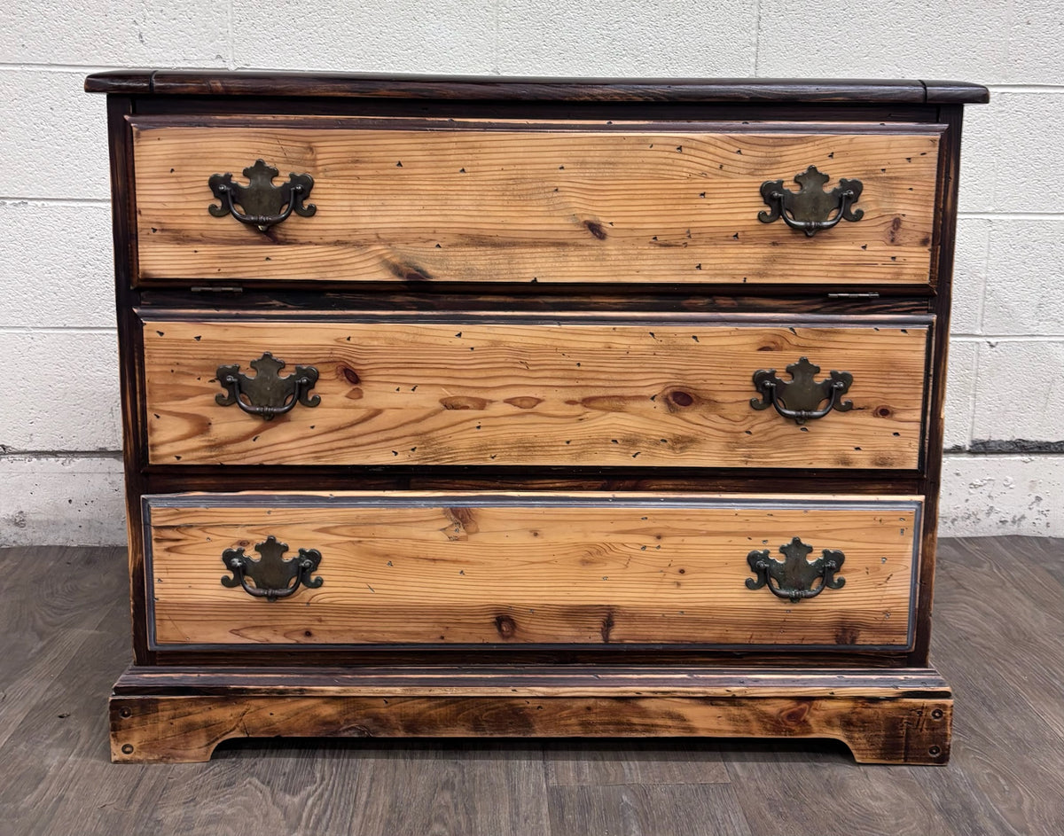 Vintage Solid Pine Three Drawer Lift Top Blanket Chest