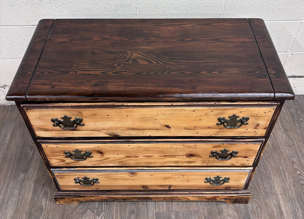 Vintage Solid Pine Three Drawer Lift Top Blanket Chest