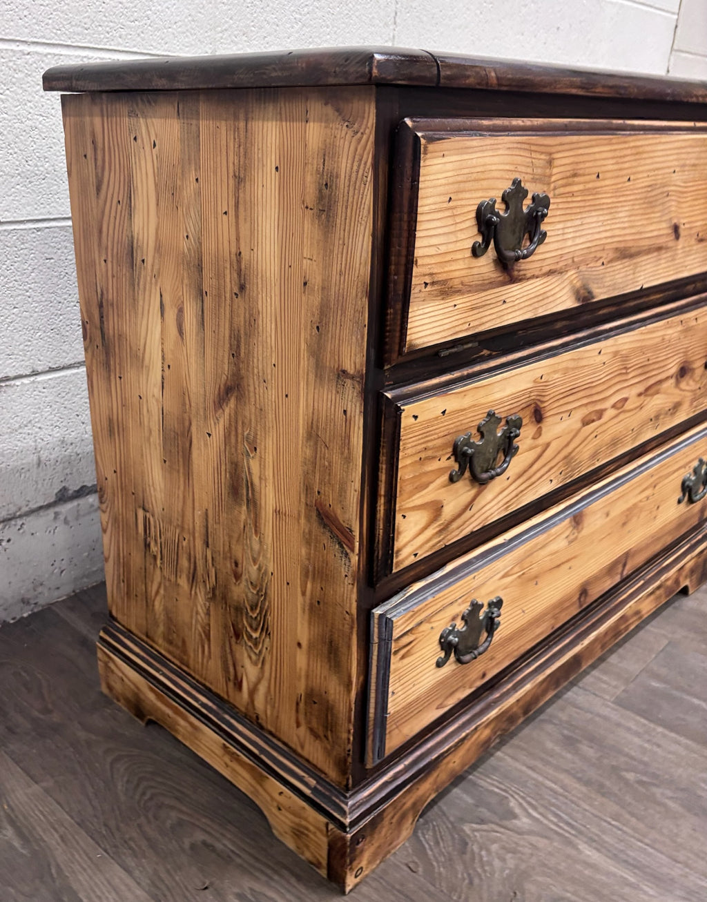 Vintage Solid Pine Three Drawer Lift Top Blanket Chest