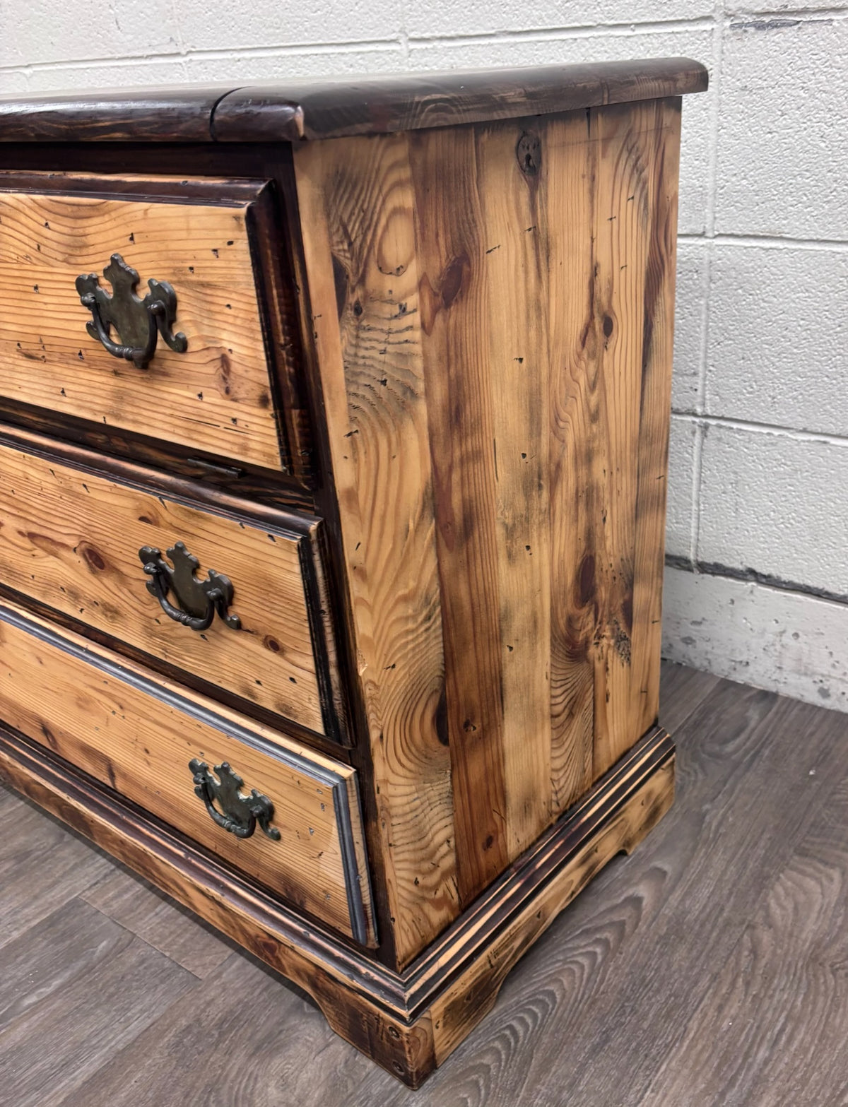Vintage Solid Pine Three Drawer Lift Top Blanket Chest