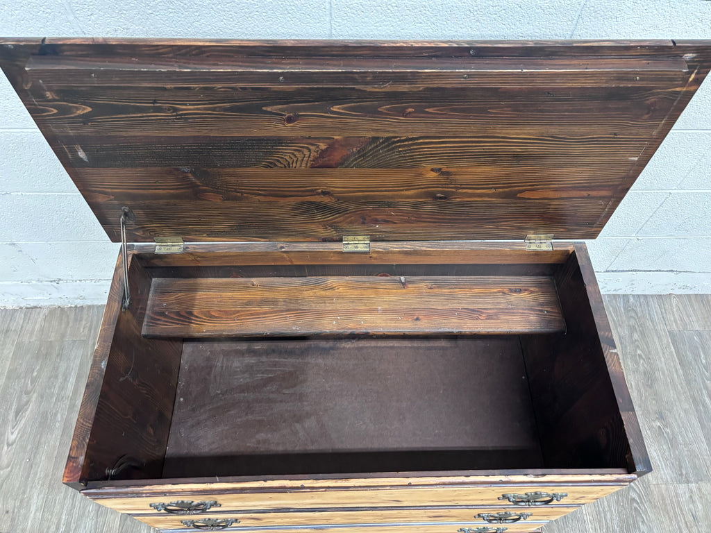 Vintage Solid Pine Three Drawer Lift Top Blanket Chest