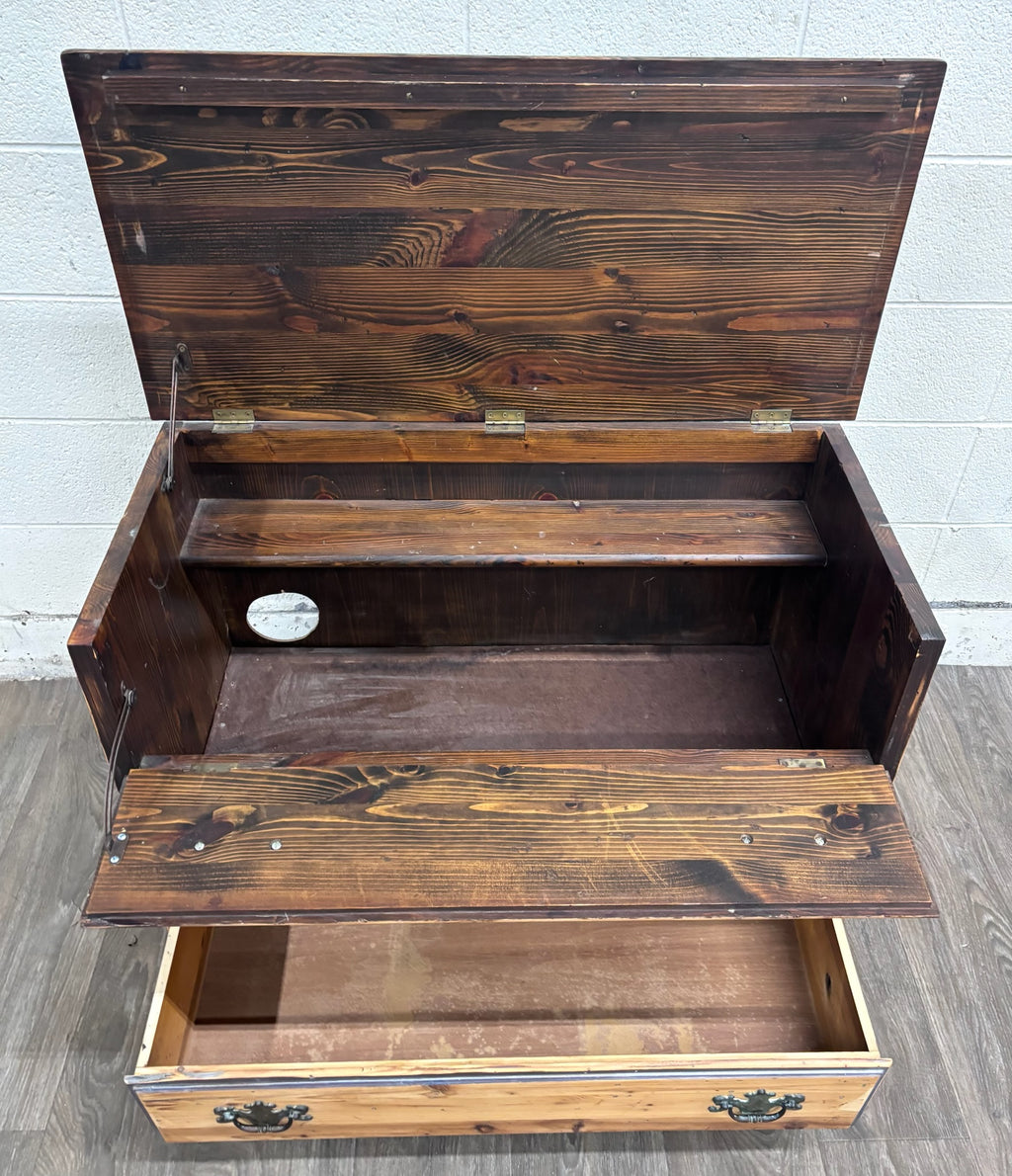 Vintage Solid Pine Three Drawer Lift Top Blanket Chest