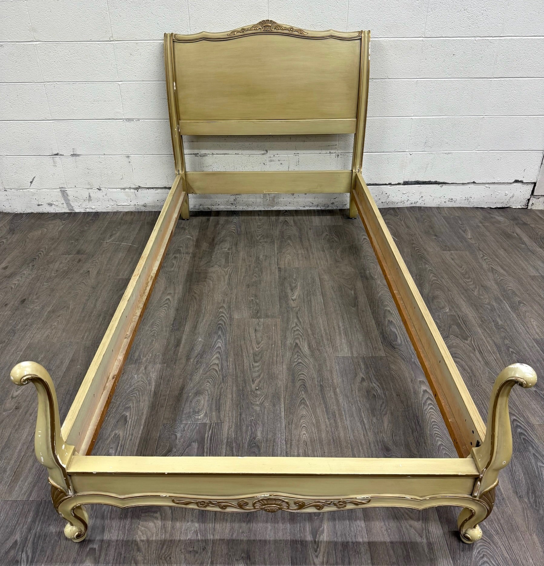 Vintage Twin Size French Provincial Louis XV Style French Bisque Cream Bed