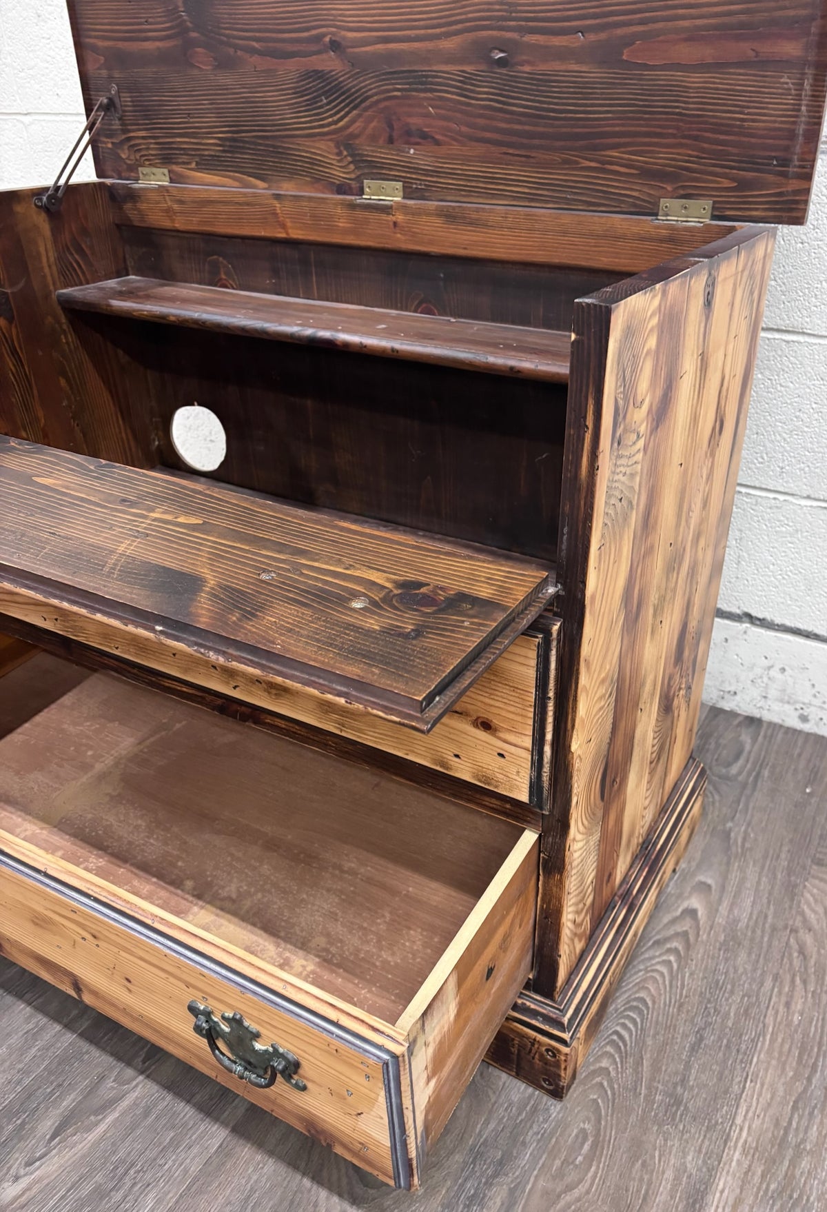 Vintage Solid Pine Three Drawer Lift Top Blanket Chest