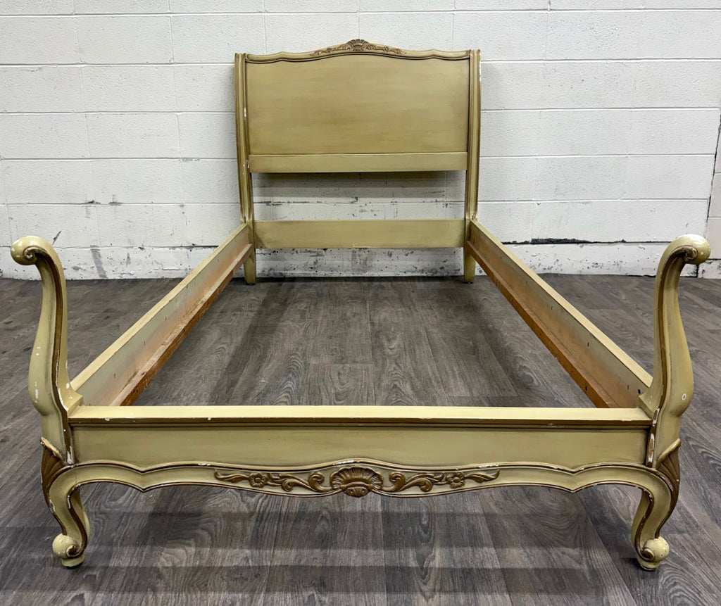 Vintage Twin Size French Provincial Louis XV Style French Bisque Cream Bed