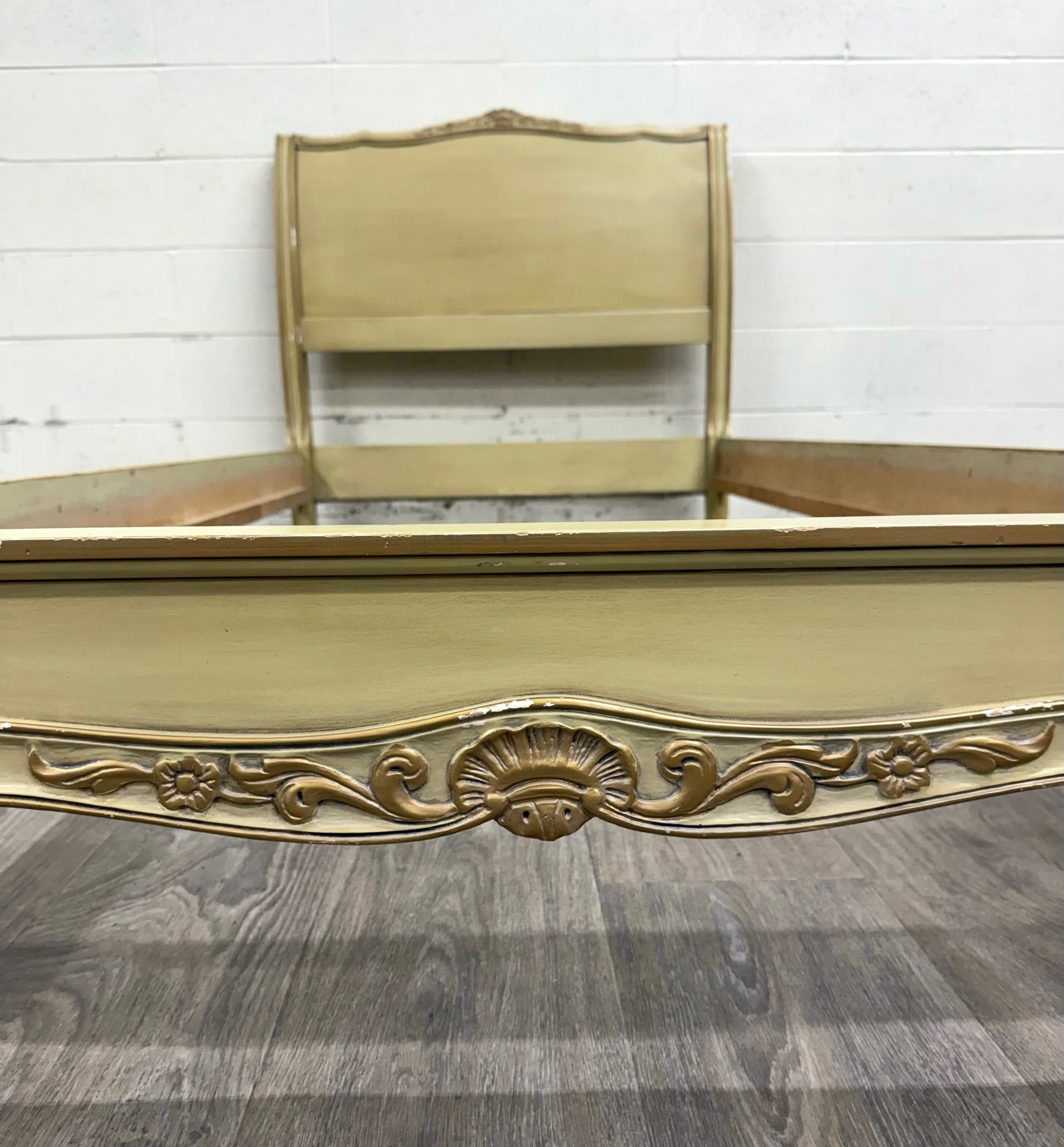 Vintage Twin Size French Provincial Louis XV Style French Bisque Cream Bed