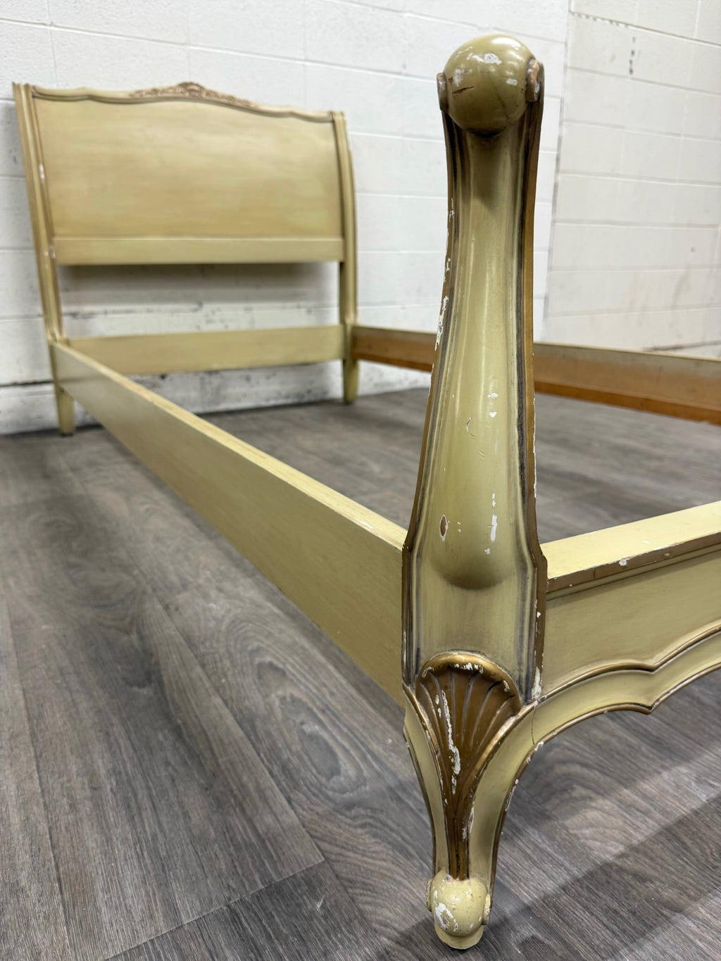 Vintage Twin Size French Provincial Louis XV Style French Bisque Cream Bed