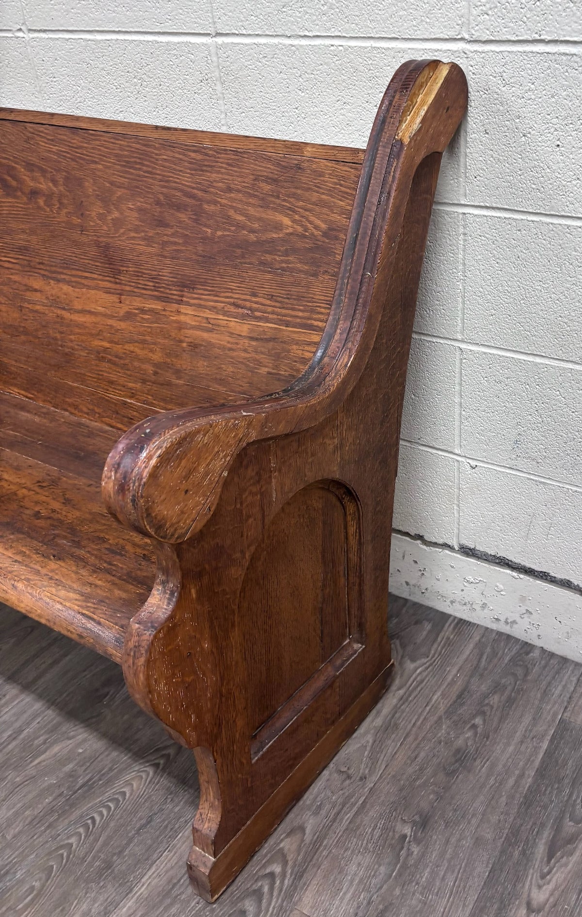Antique Victorian Gothic Style Solid Oak Church Pew