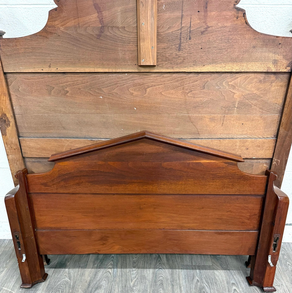 Antique Full Size Victorian Carved Walnut Bed
