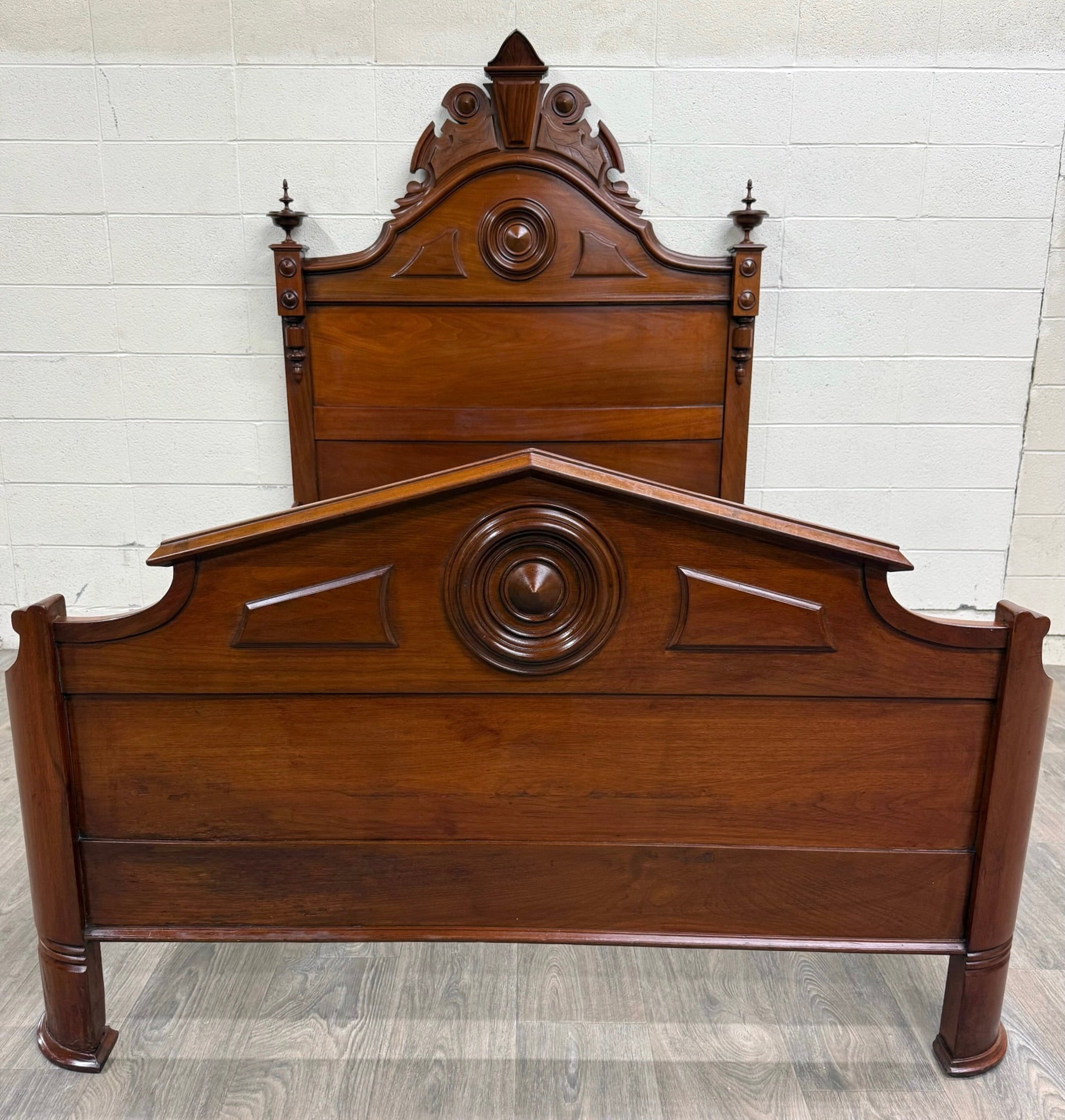 Antique Full Size Victorian Carved Walnut Bed