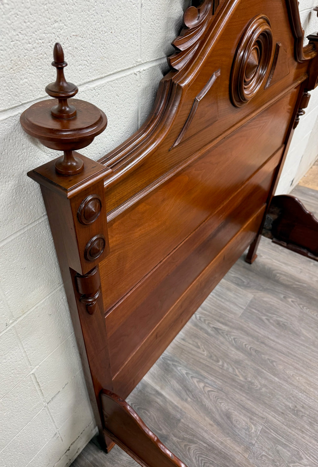Antique Full Size Victorian Carved Walnut Bed