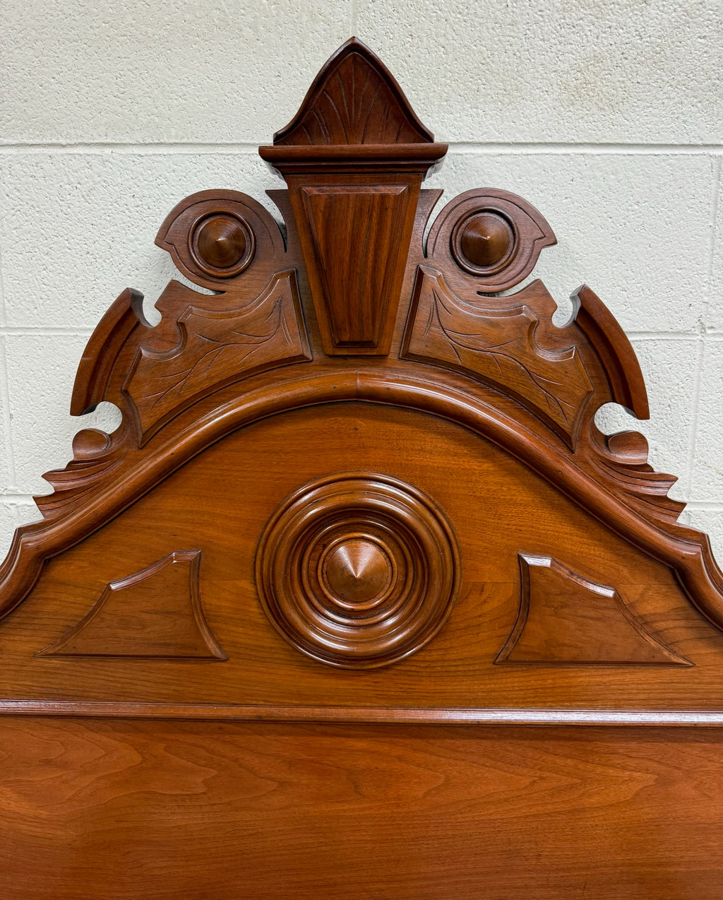Antique Full Size Victorian Carved Walnut Bed