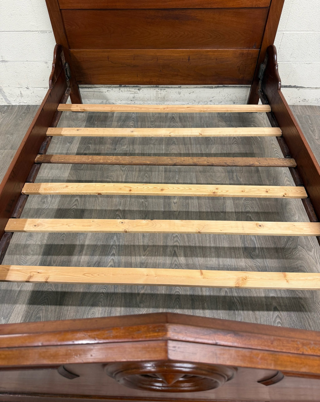 Antique Full Size Victorian Carved Walnut Bed