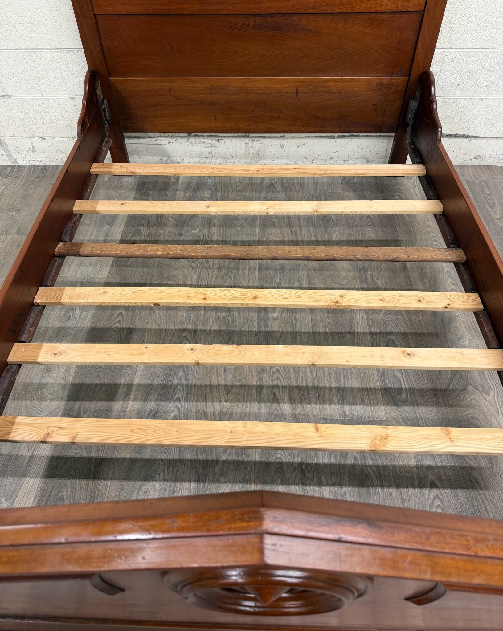 Antique Full Size Victorian Carved Walnut Bed